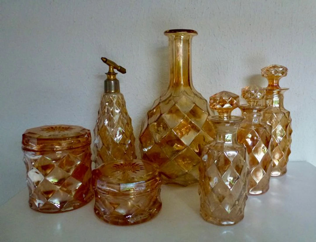 Art Deco - Brockwitz Glasfabrik - Dressing table set (7)...