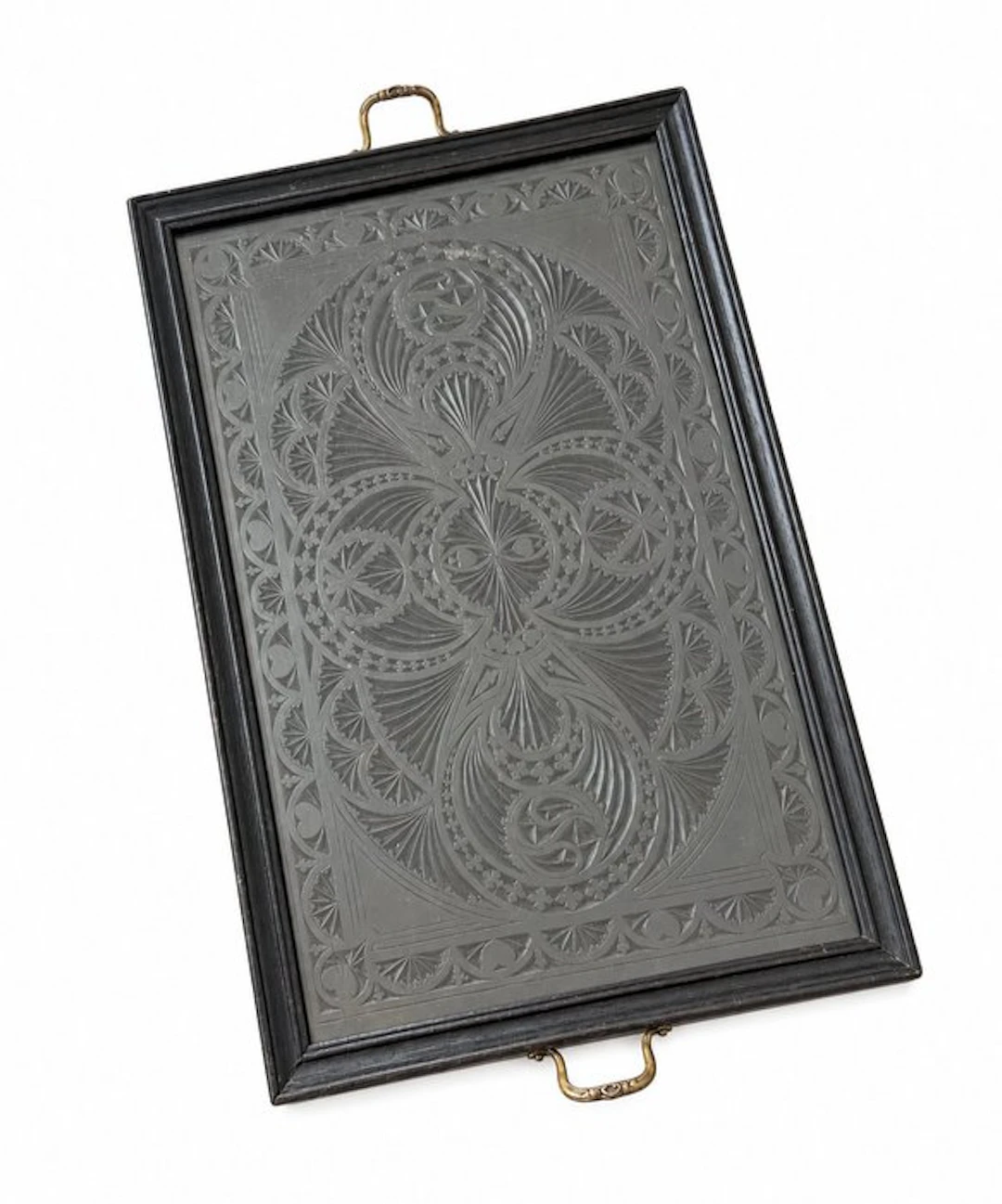 Hand-Engraved Glass Serving Tray - Large Size - Tray - Wood, Glass