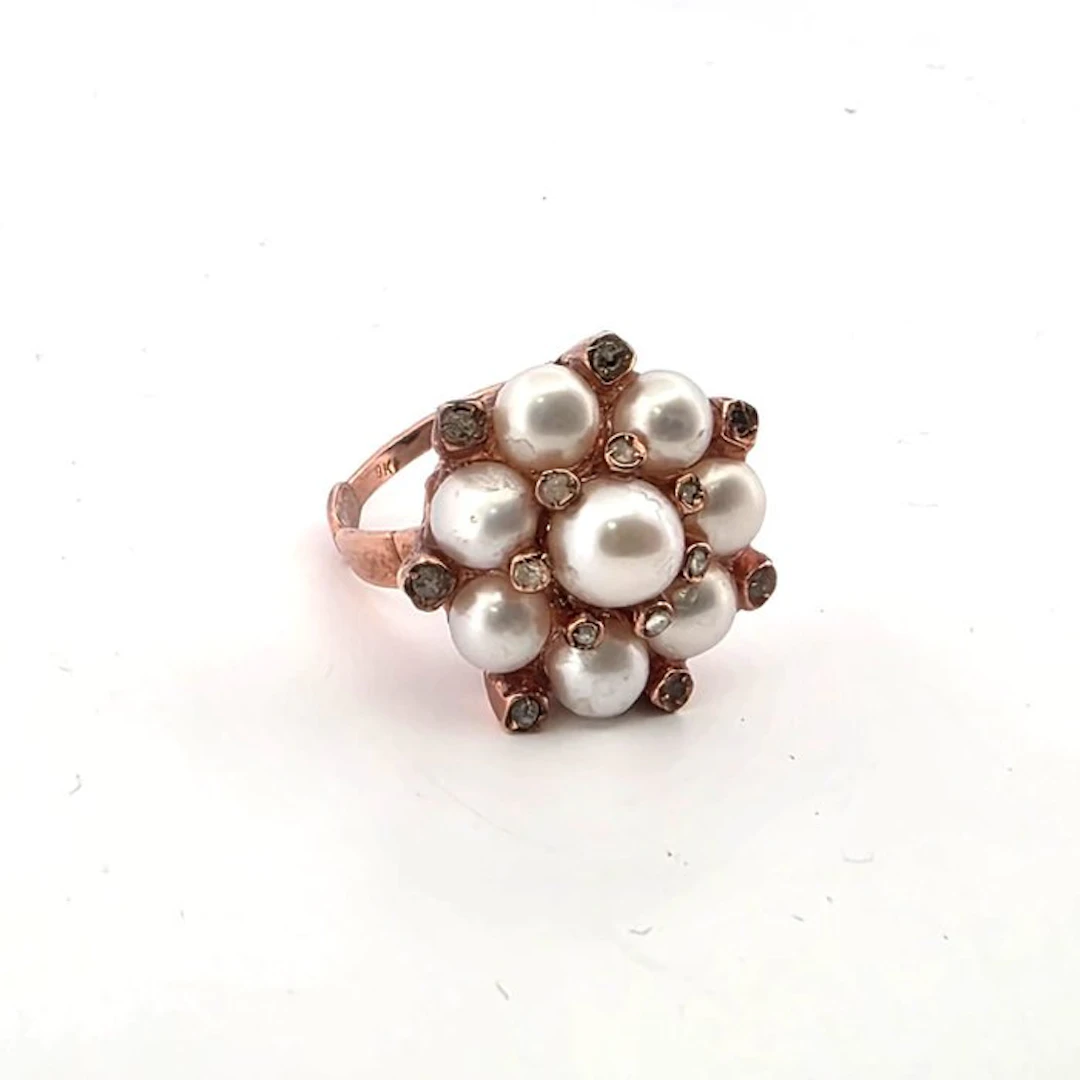 No reserve price - Ring - 9 kt. Rose gold, Silver Pearl - Diamond