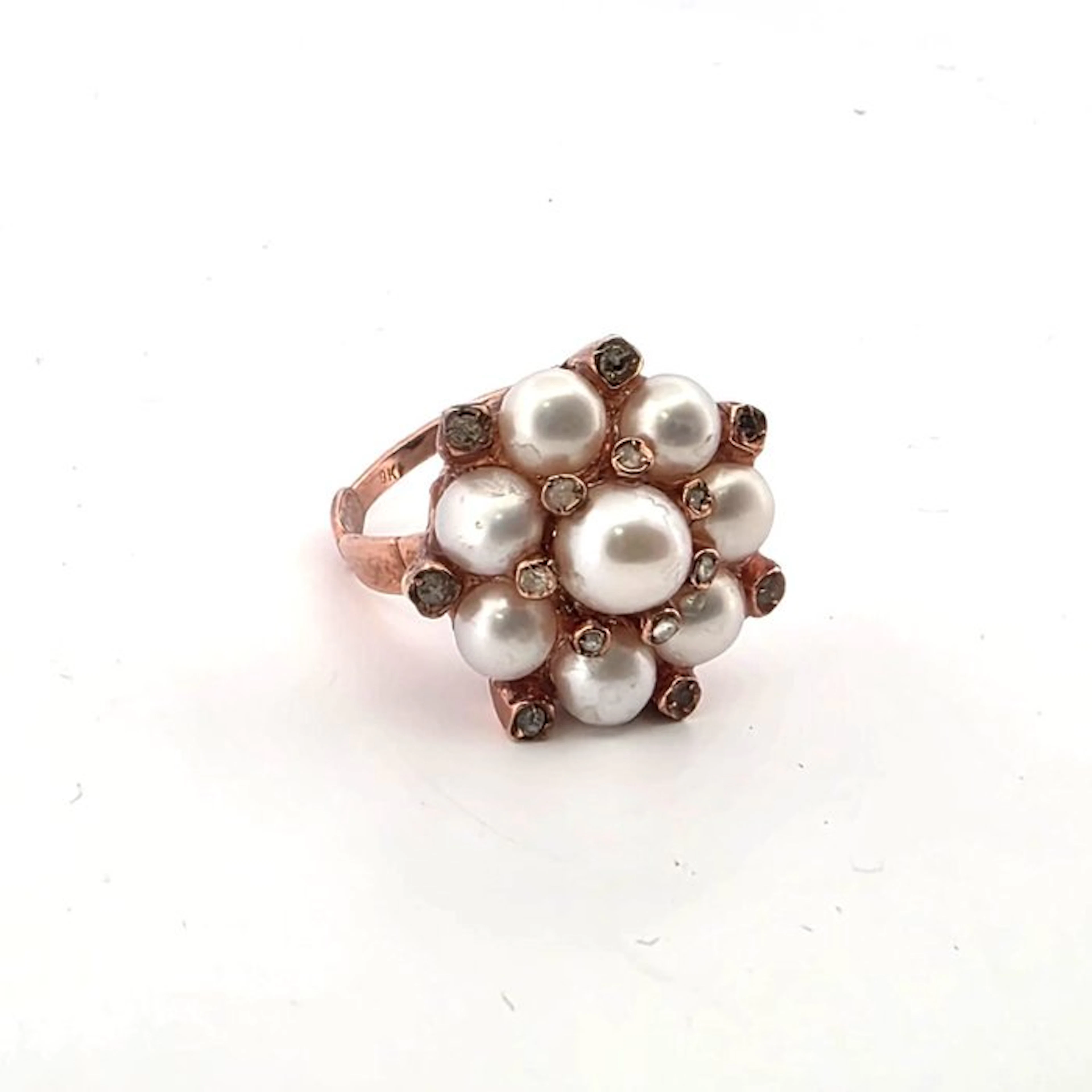 No reserve price - Ring - 9 kt. Rose gold, Silver Pearl - Diamond
