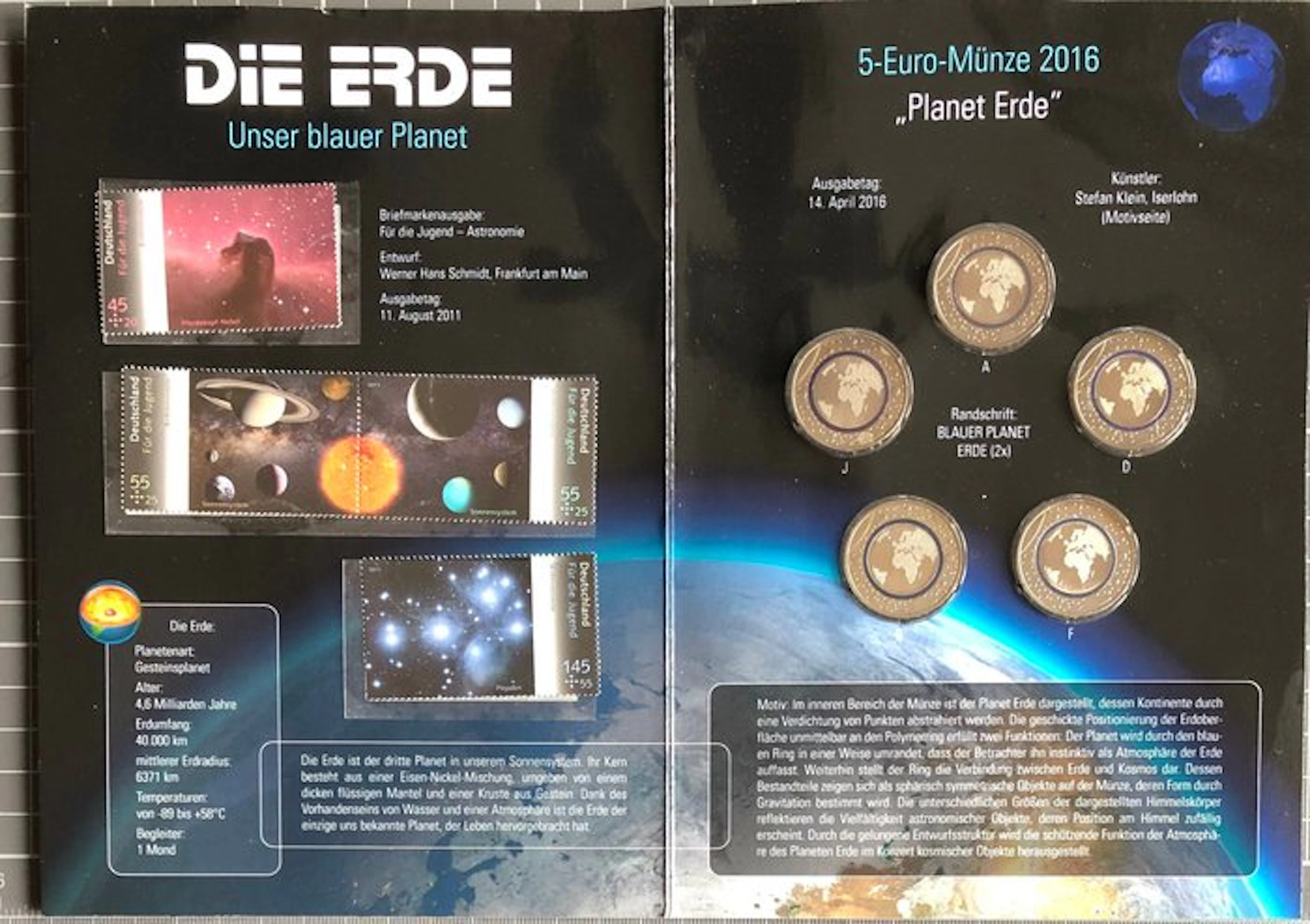 Germany. 5 Euro 2016 "Blauer Planet" (5 coins) (No reserve price)