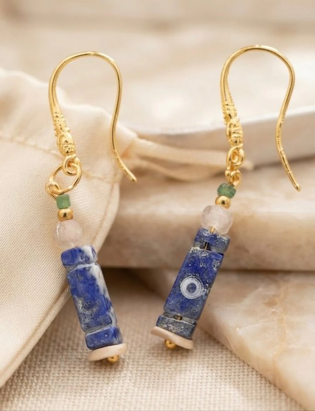 Ancient Egyptian Gold-plated Drop earrings - Lapis...
