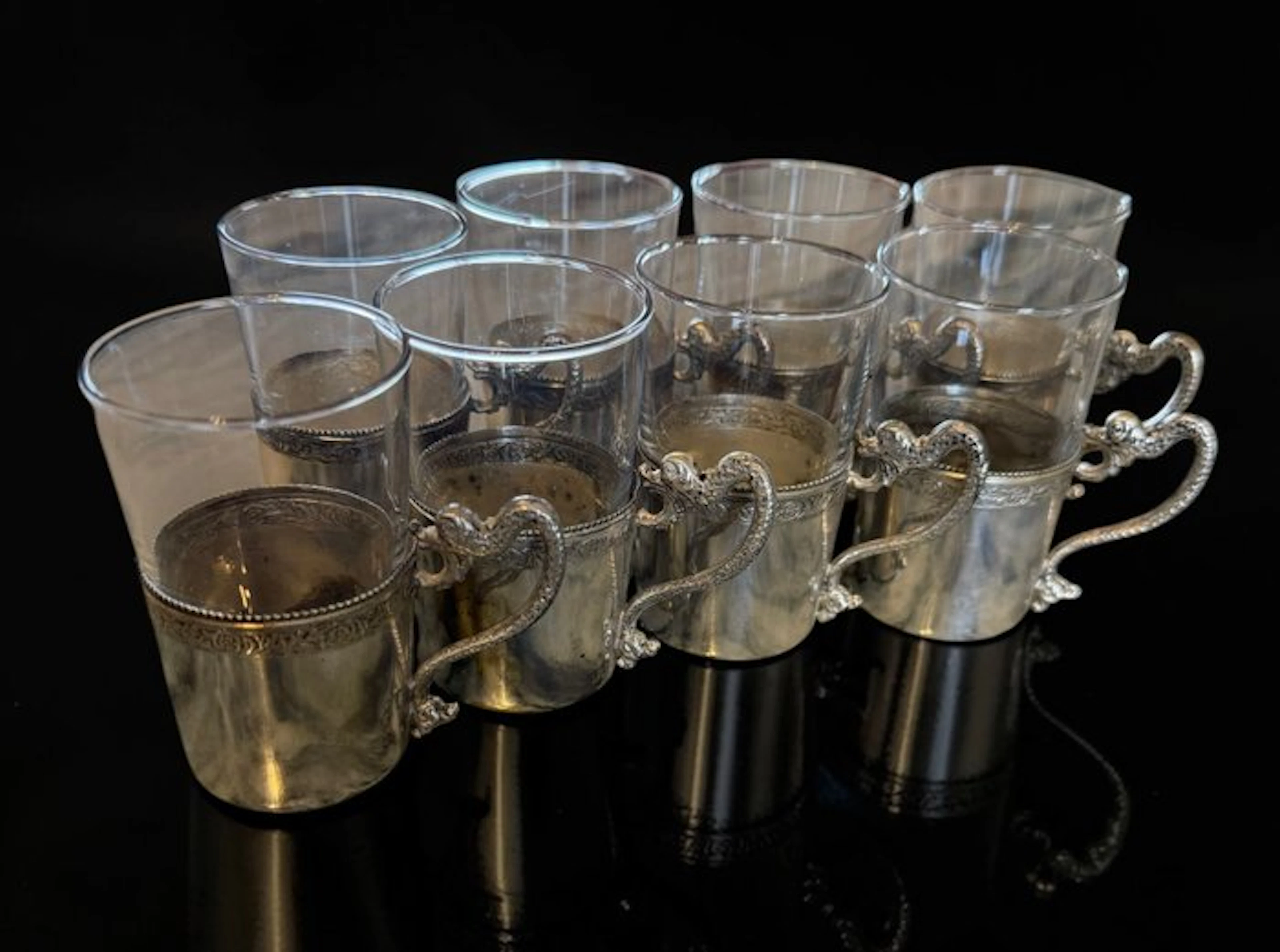 Drinking set - (8) for liqueur - Silver-plated - Buton...