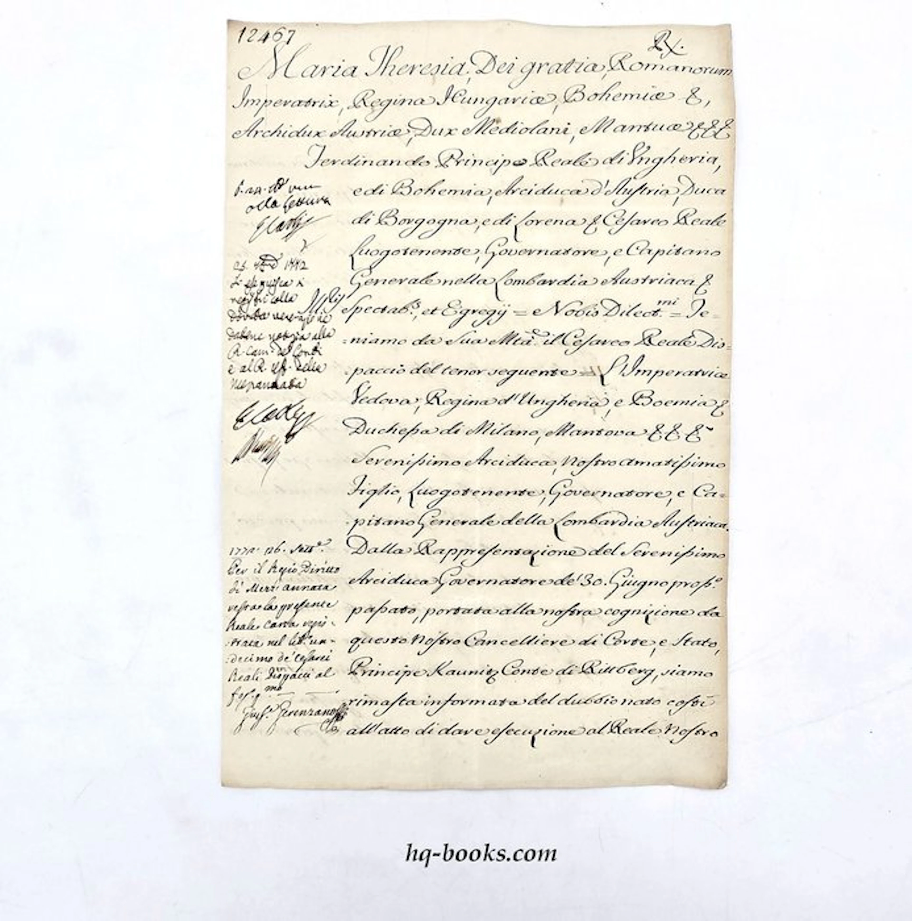Erzherzog Ferdinand von Österreich-Este - Reskript Maria Theresias - 1772