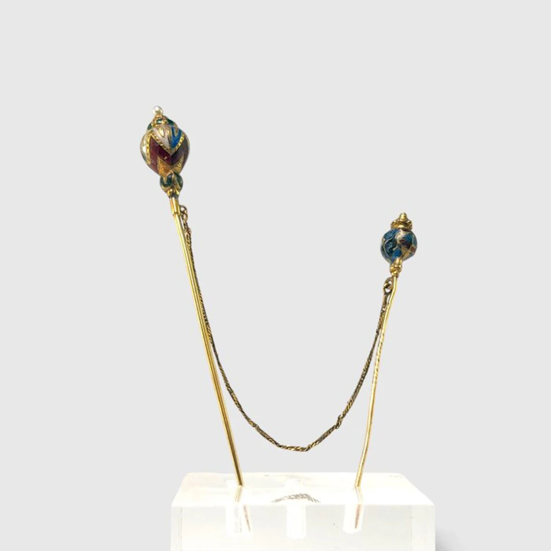14 kt. - Yellow gold - Tie clip - Double enamel Victorian
