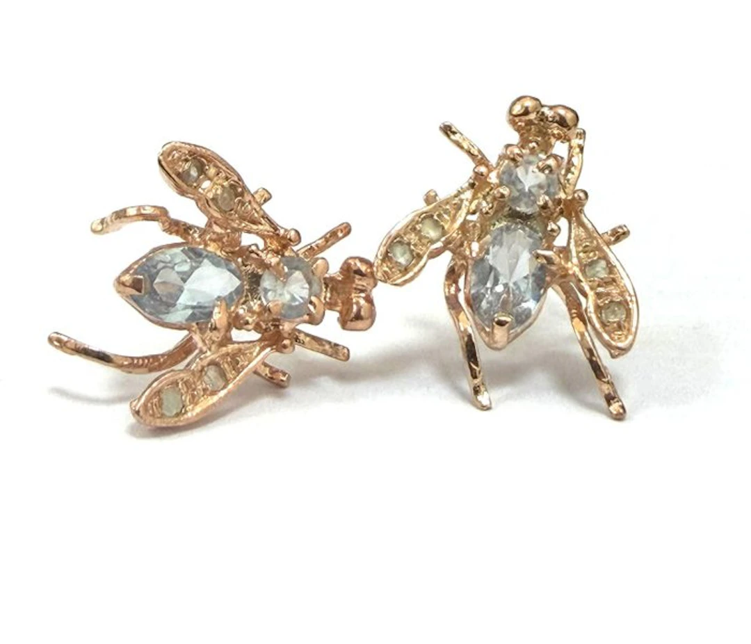 No reserve price - Earrings - 9 kt. Rose gold, Silver Spinel - Diamond