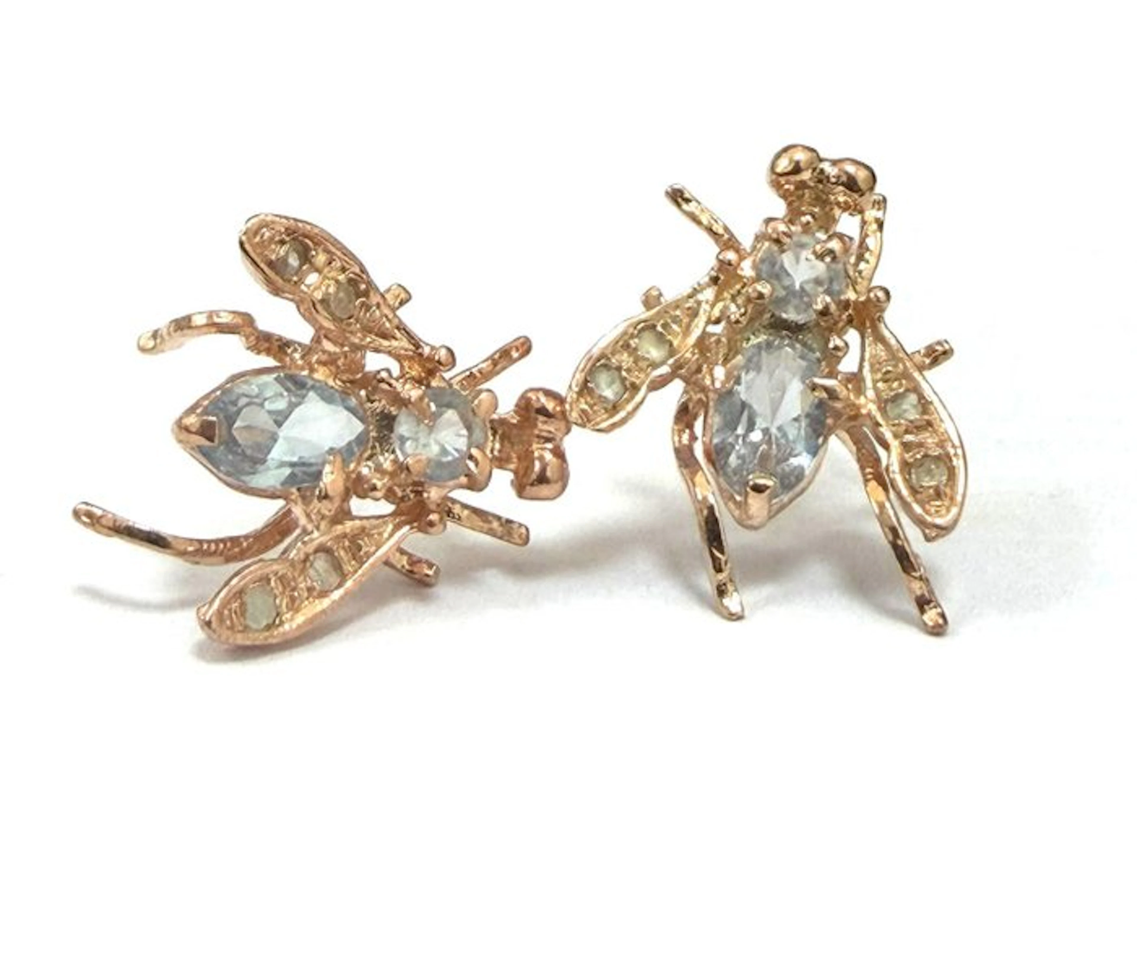 No reserve price - Earrings - 9 kt. Rose gold, Silver Spinel - Diamond