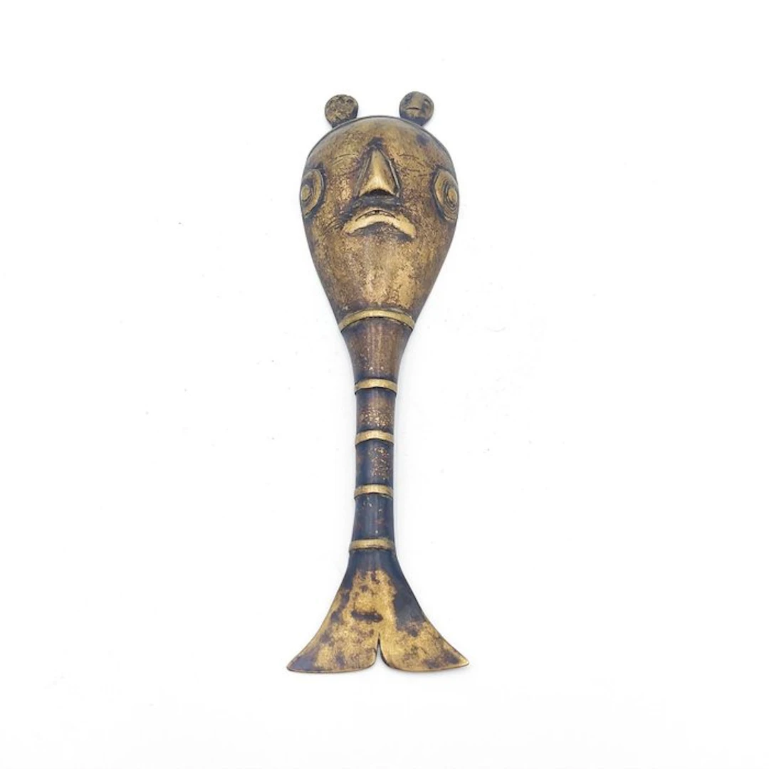 Tibetan or Nepalese Bronze Human and Fish Shaped Ritual Spoon Utensil - 230 mm