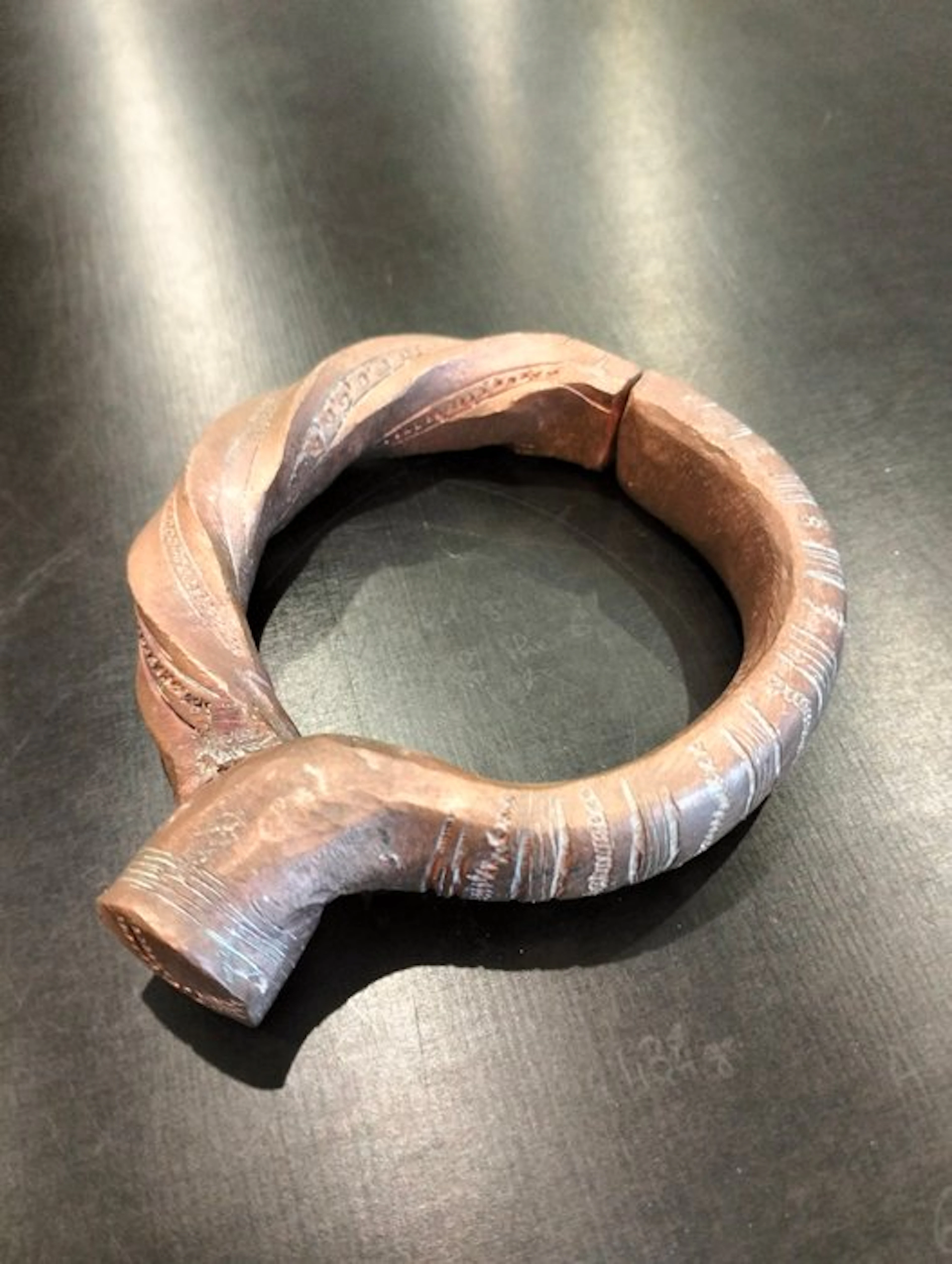 Very beautiful semi-twisted antique primitive-art coin bracelet