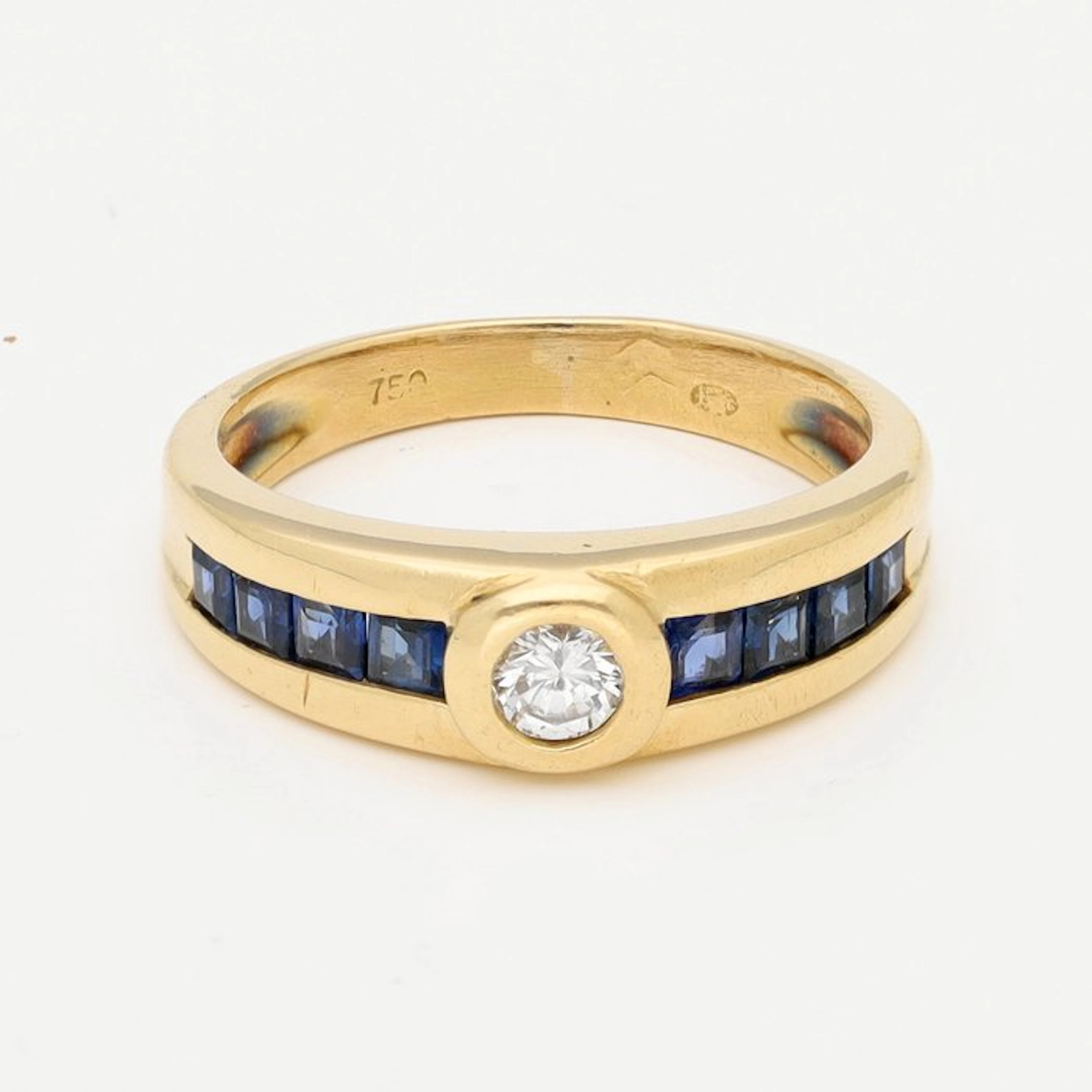 Ring - 18 kt. Yellow gold Diamond (Natural) - Sapphire