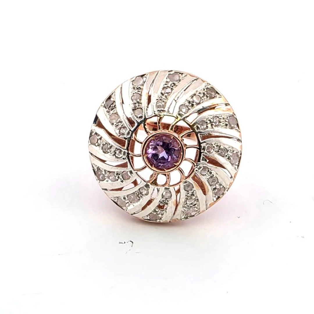 No reserve price - Ring - 9 kt. Rose gold, Silver Spinel - Diamond