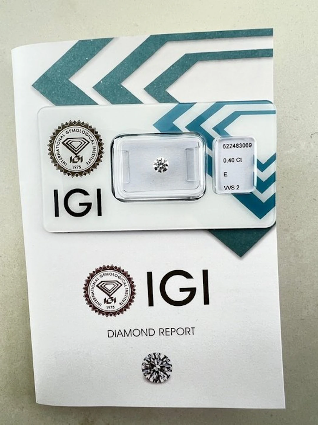 1 pcs Diamond (Natural) - 0.40 ct - Round - E - VVS2...