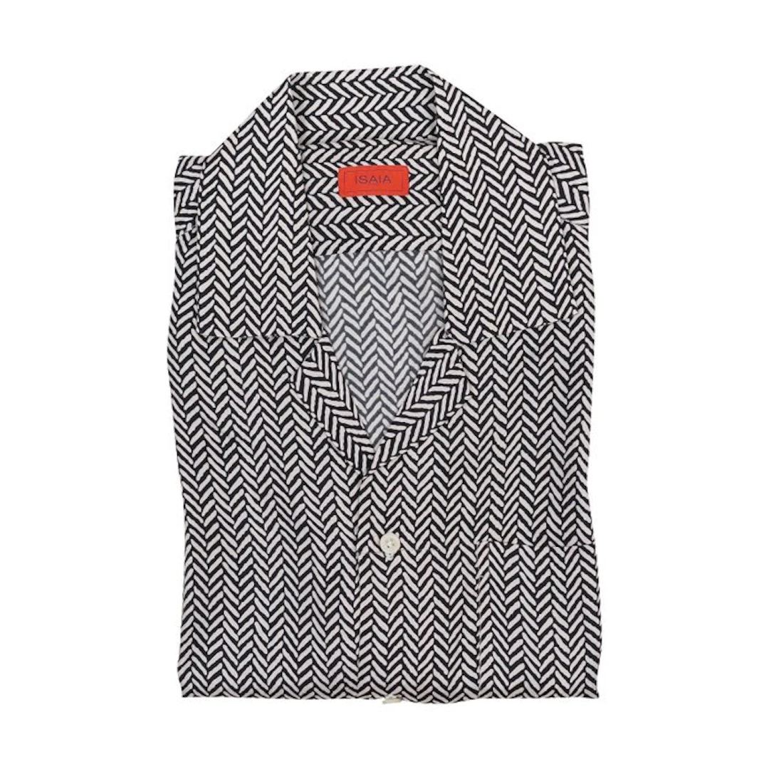 ISAIA NAPOLI - Size 15.5 - 39 - White & Black Shirt Camp...