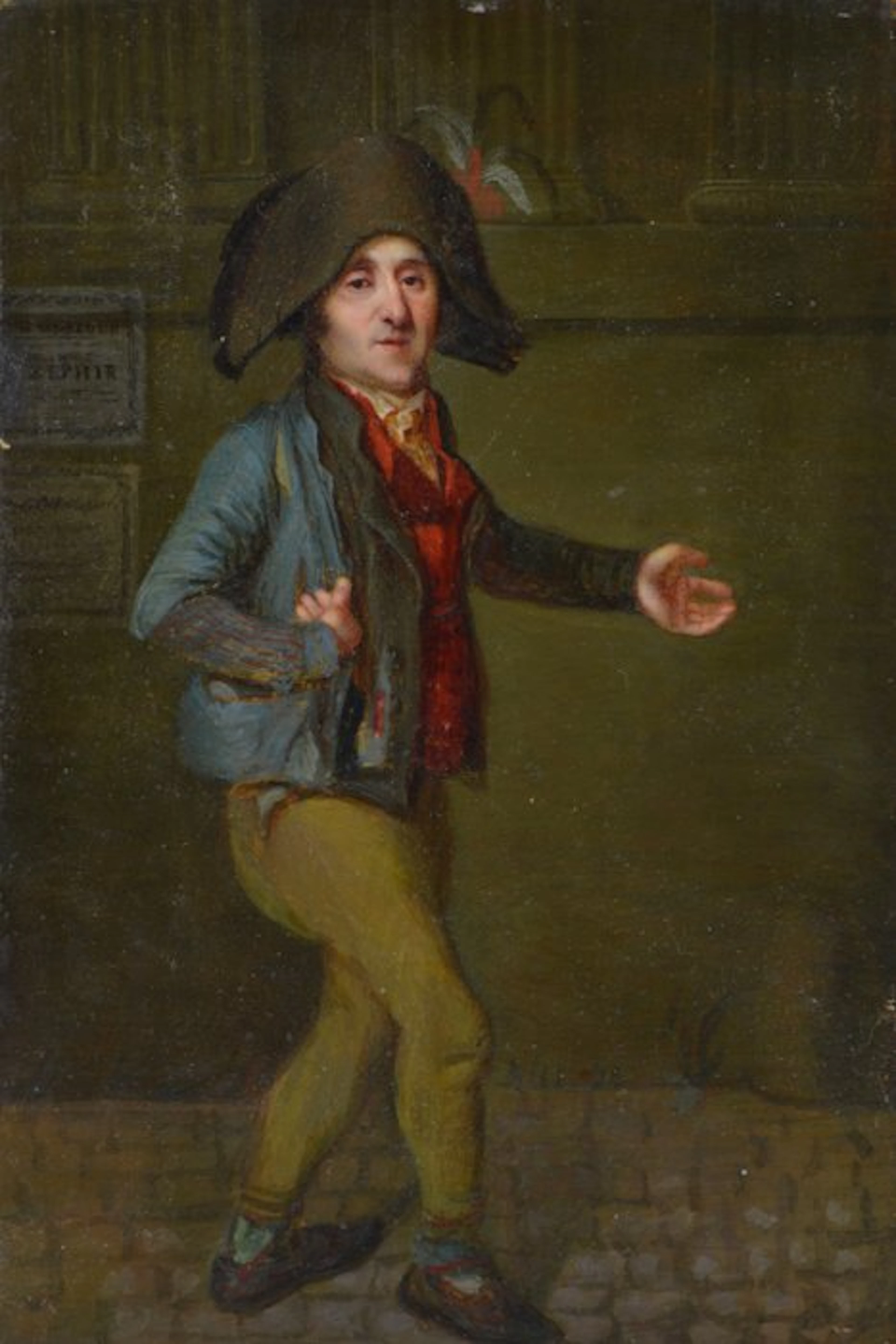 École Française vers 1830. - Chanteur coiffé d'un grand bicorne.