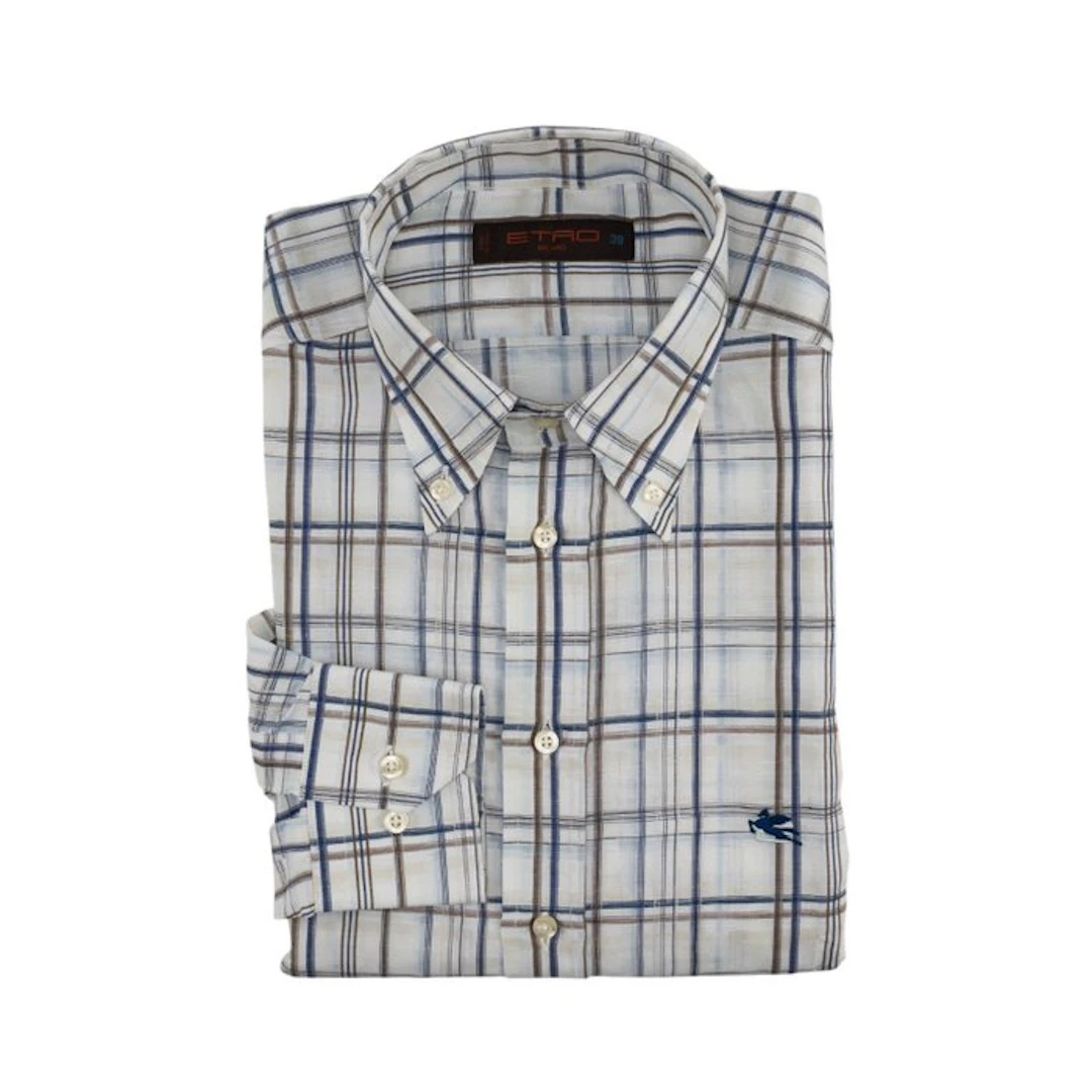 ETRO MILANO - 15.5 - 39 - Shirt Checks Blue Brown Button...