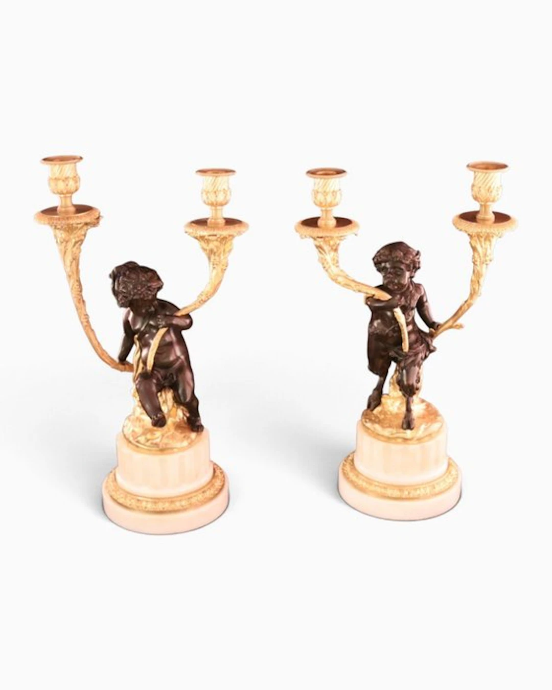Paar zeer grote antieke kandelaars (h. 43cm) - Candelabrum (2) - Bronze, Marble