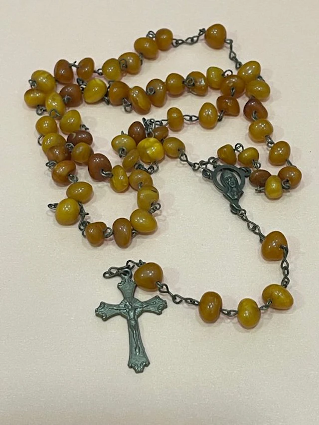 silver and amber - Necklace - amber rosary