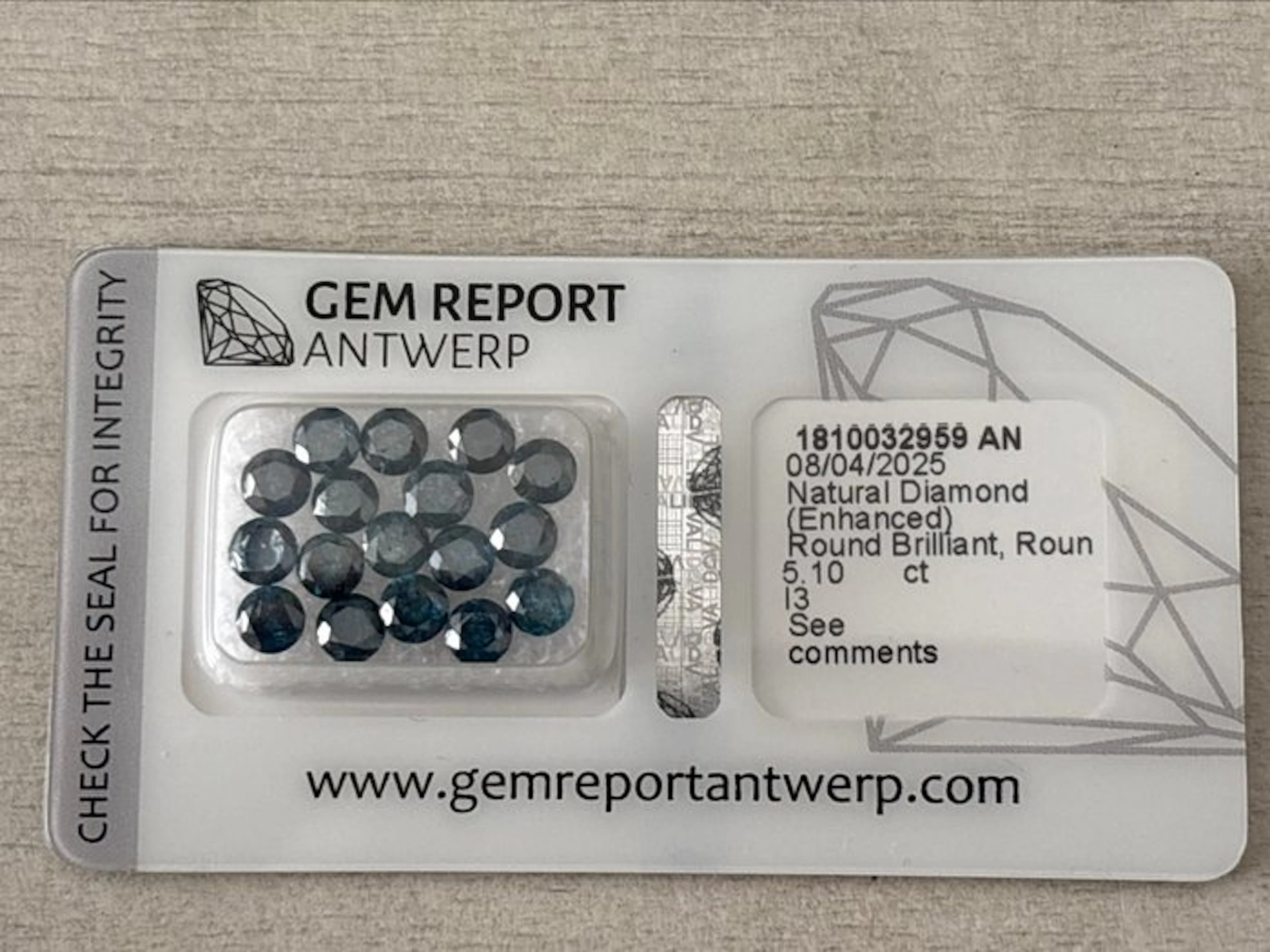 17 pcs Diamond (Natural) - 5.10 ct - Round - I3 - Gem Report Antwerp (GRA)