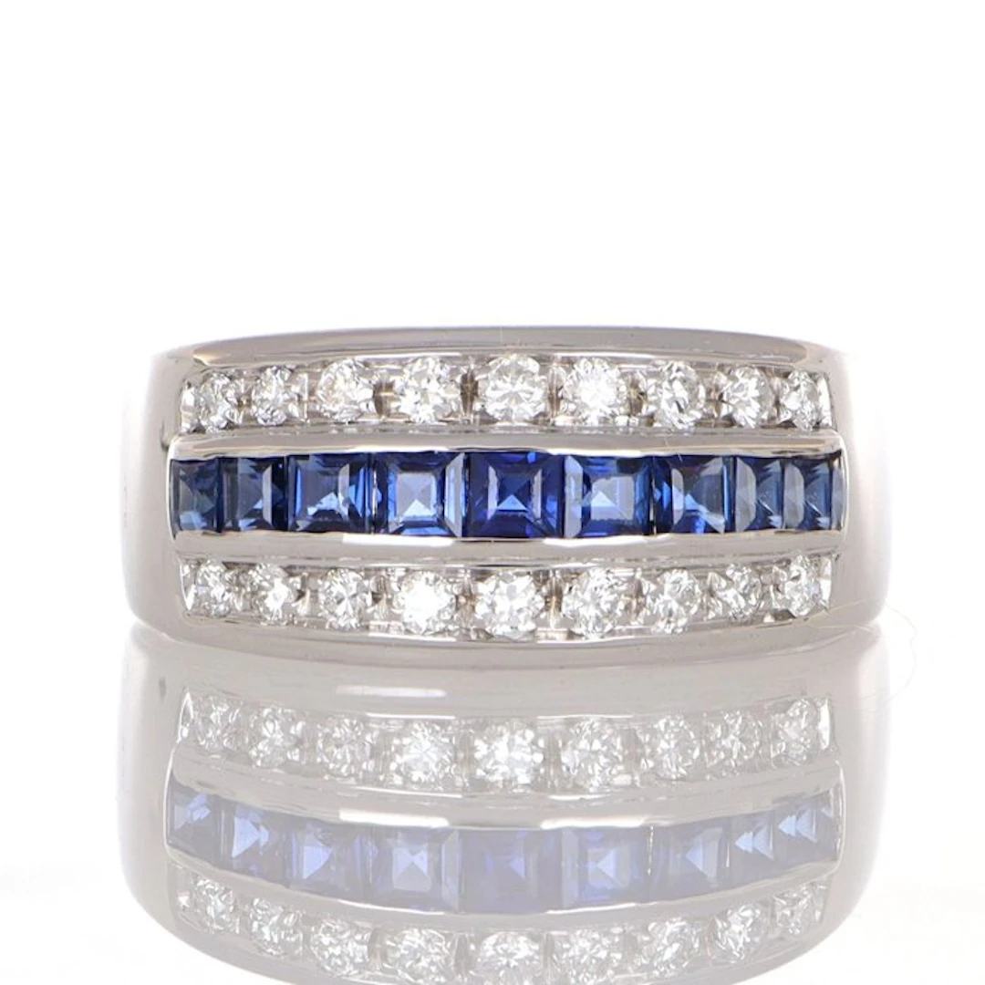No reserve price - Ring - 18 kt. White gold Sapphire - Diamond