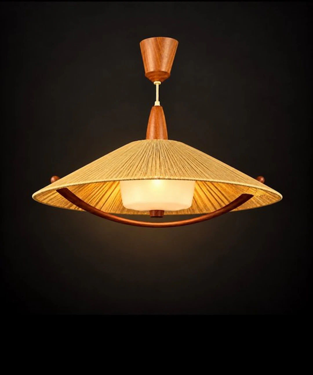 Temde - Hanging lamp - Raphia - Teak, bast