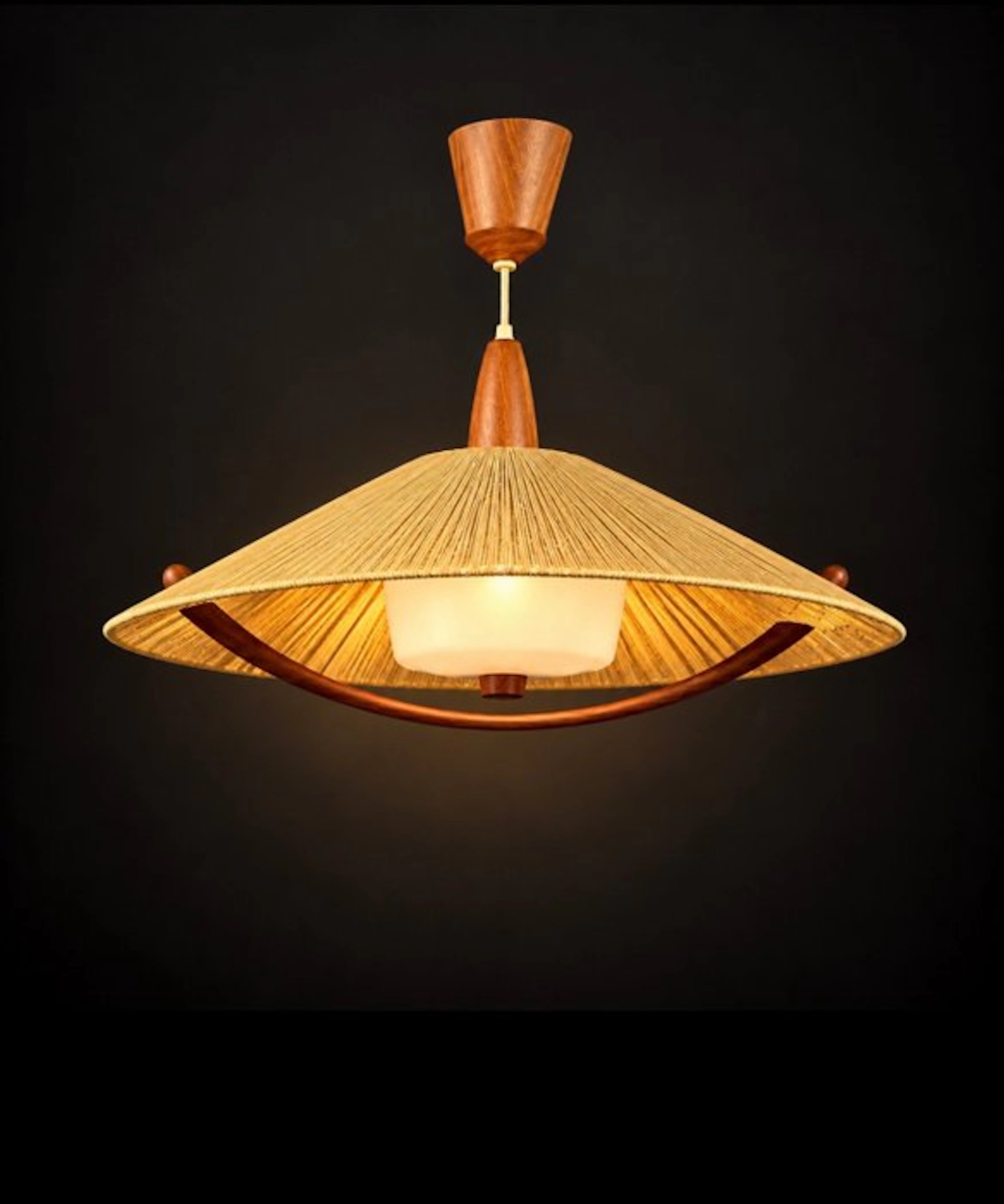 Temde - Hanging lamp - Raphia - Teak, bast