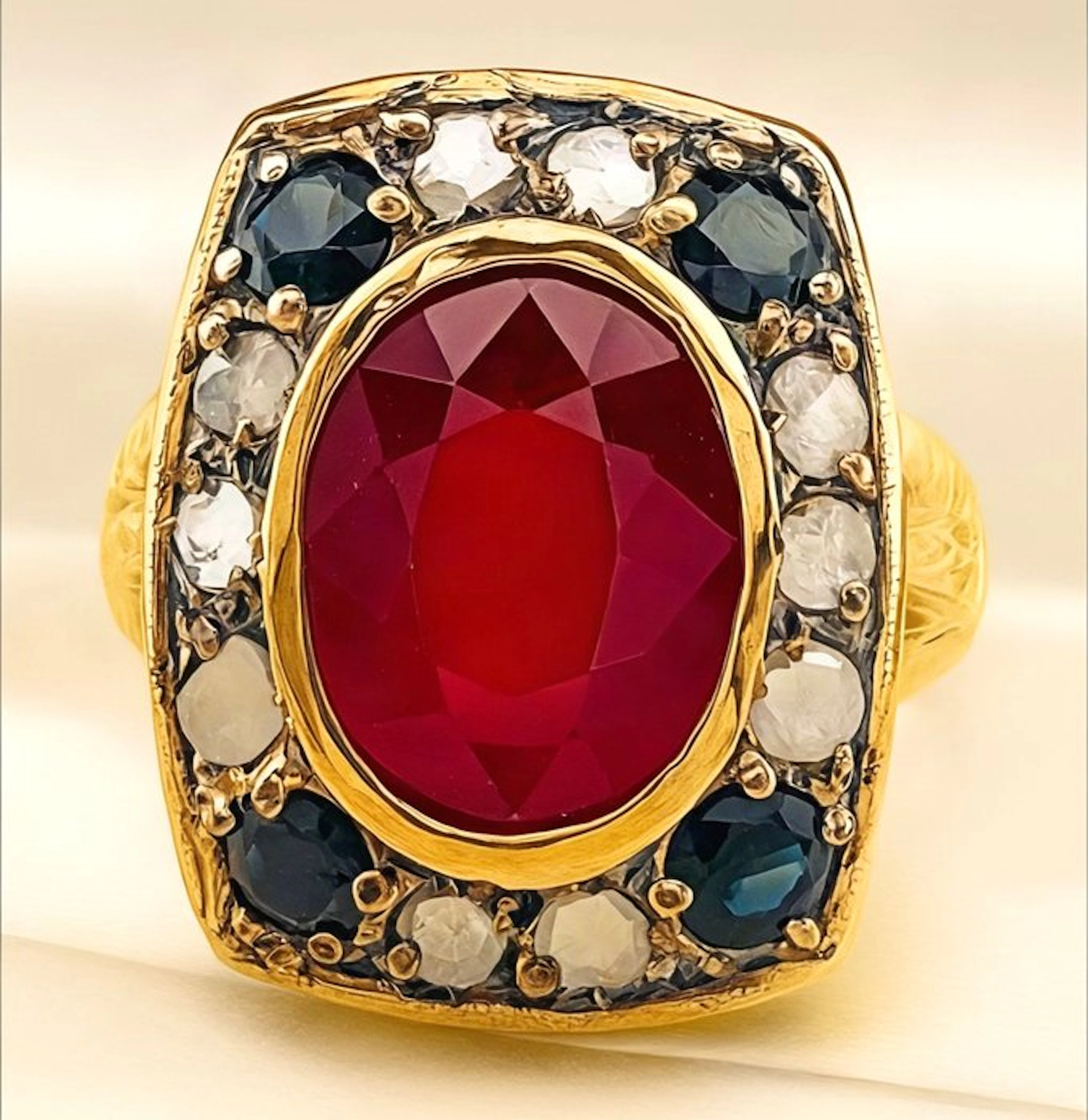 No reserve price - Ring - 9 kt. Yellow gold, Silver Ruby - Sapphire