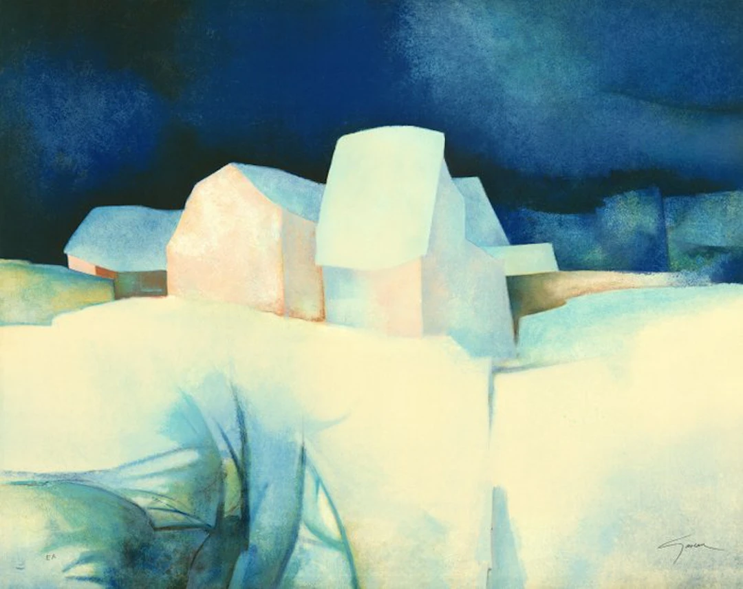 Claude Gaveau (1940) - Hameau enneigé - Grand Format
