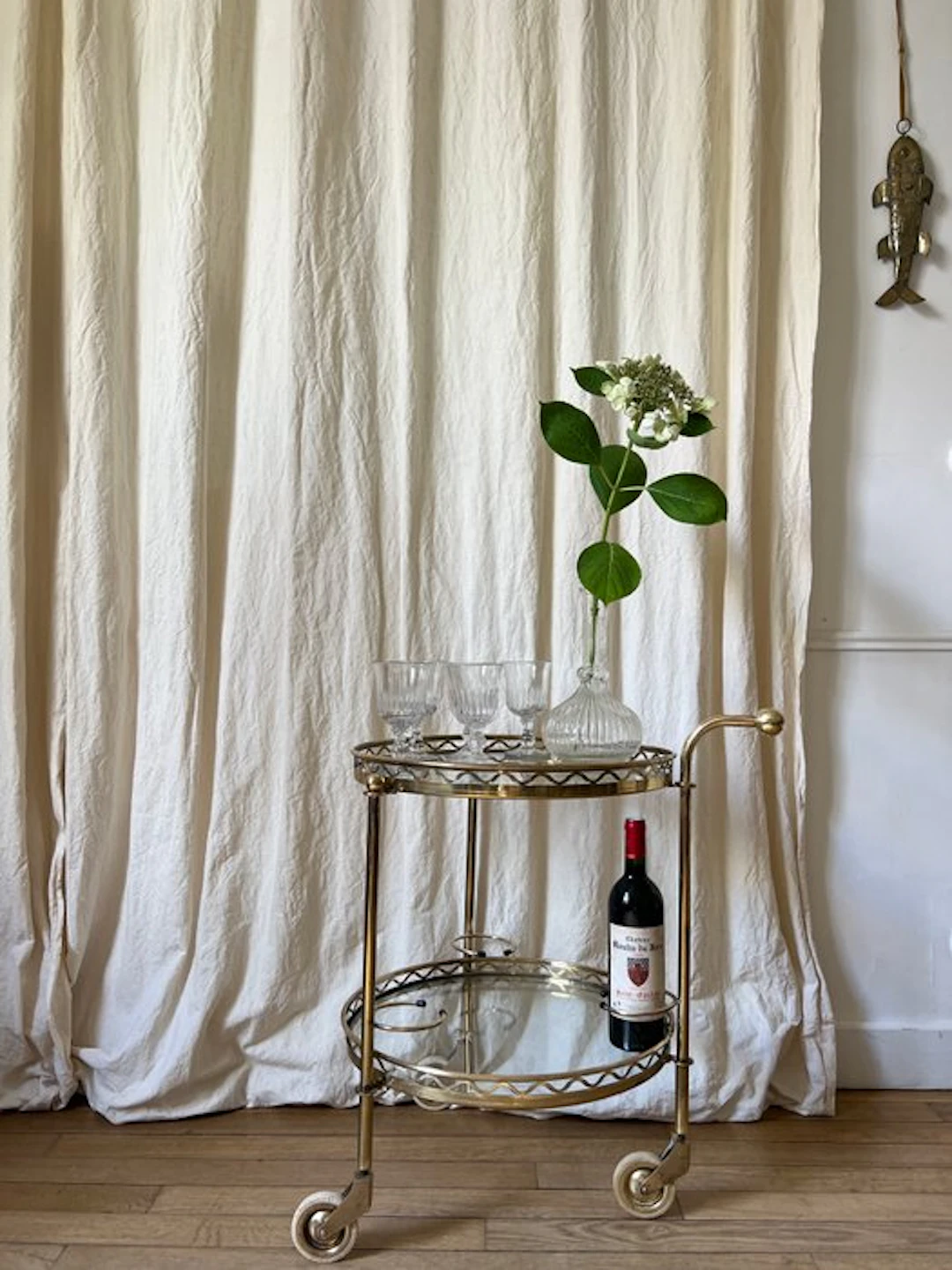 Serving trolley - Gilt brass, Glass - Brass and glass serving cart