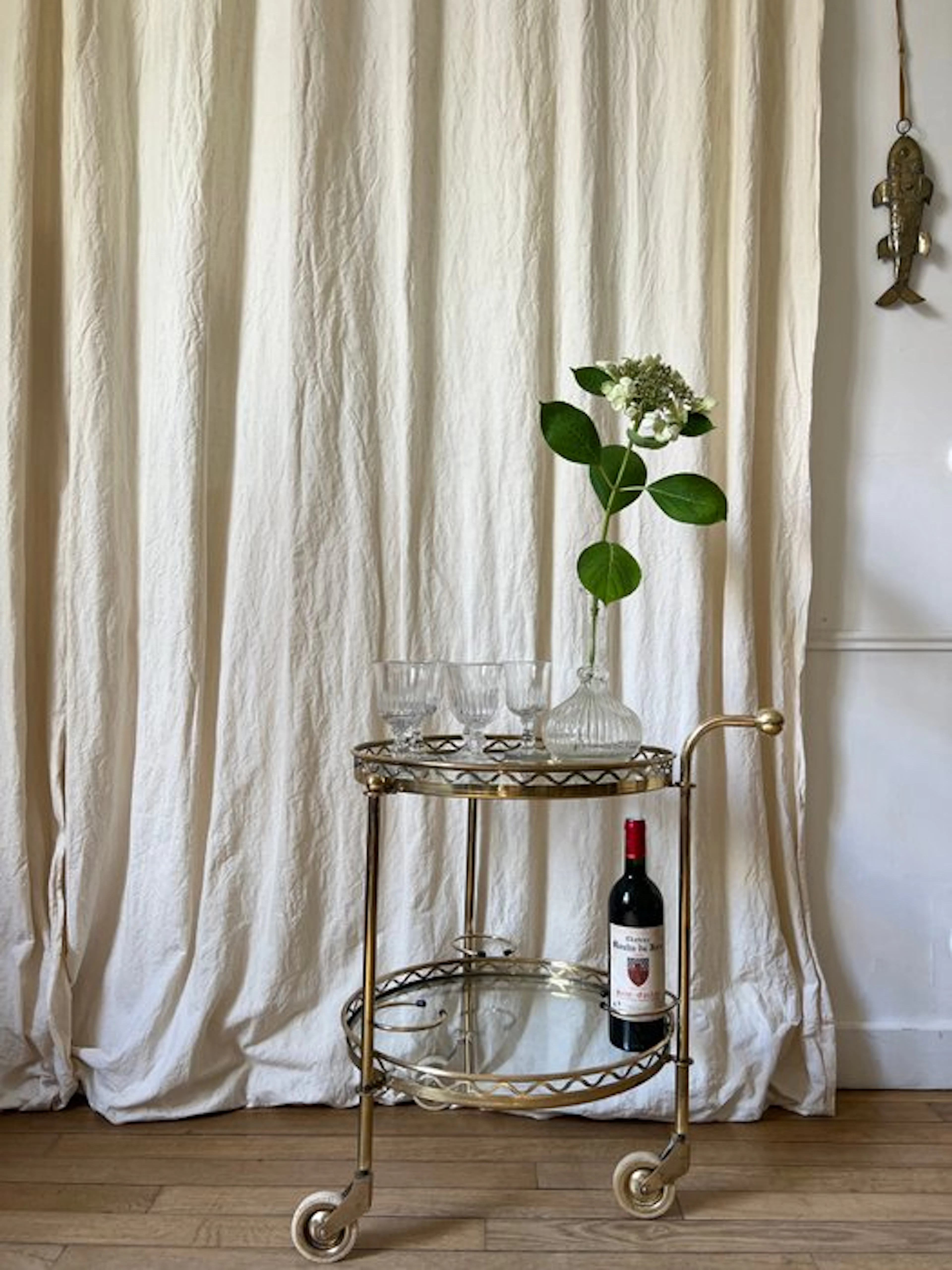 Serving trolley - Gilt brass, Glass - Brass and glass serving cart