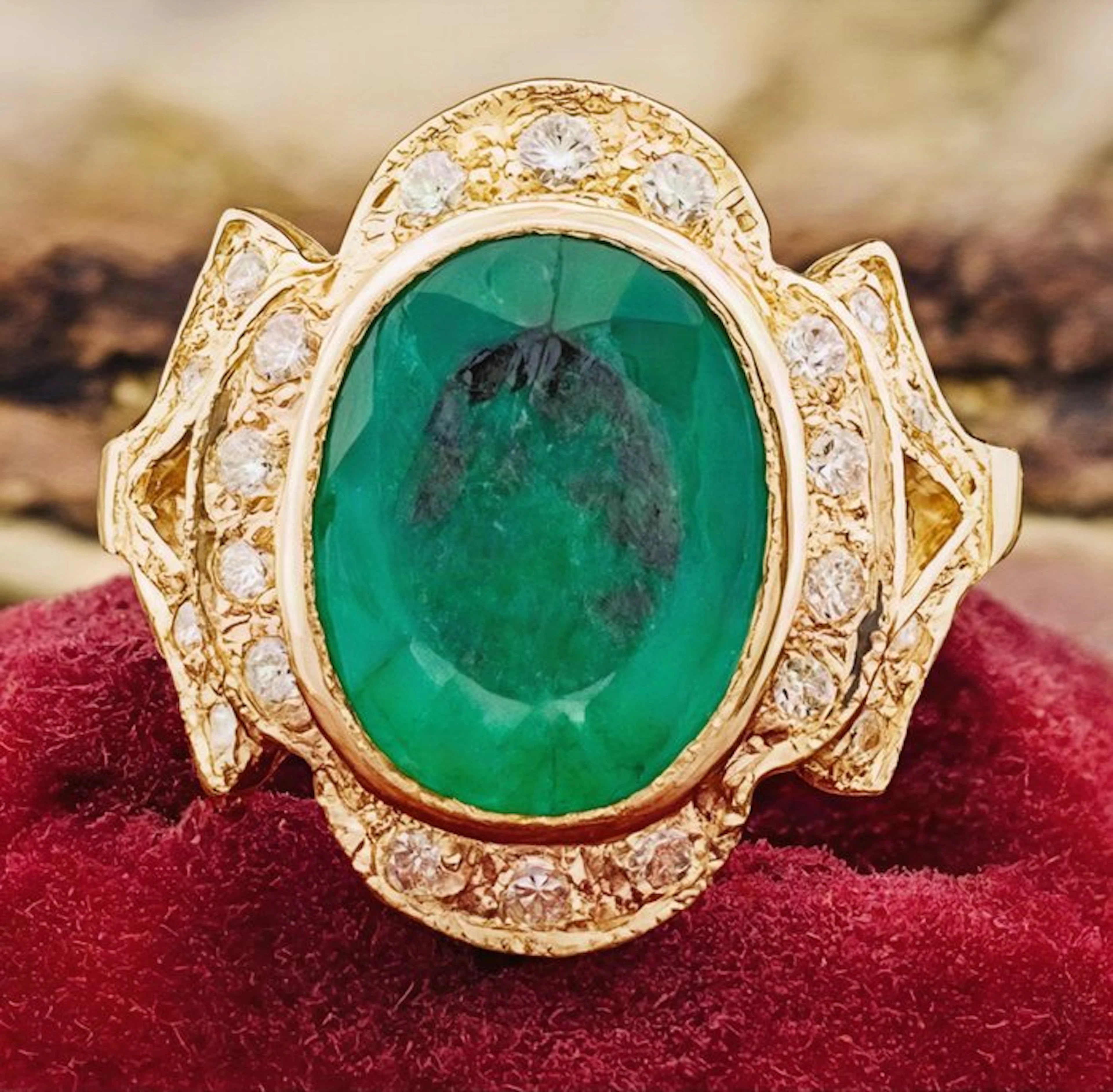 Ring - 14 kt. Yellow gold Emerald - Diamond