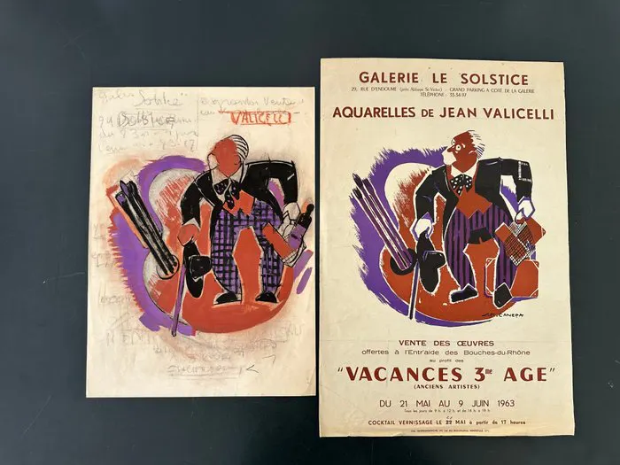 jean frederic Canepa - Vacances 3ème age . dessin original affiche - 1960s