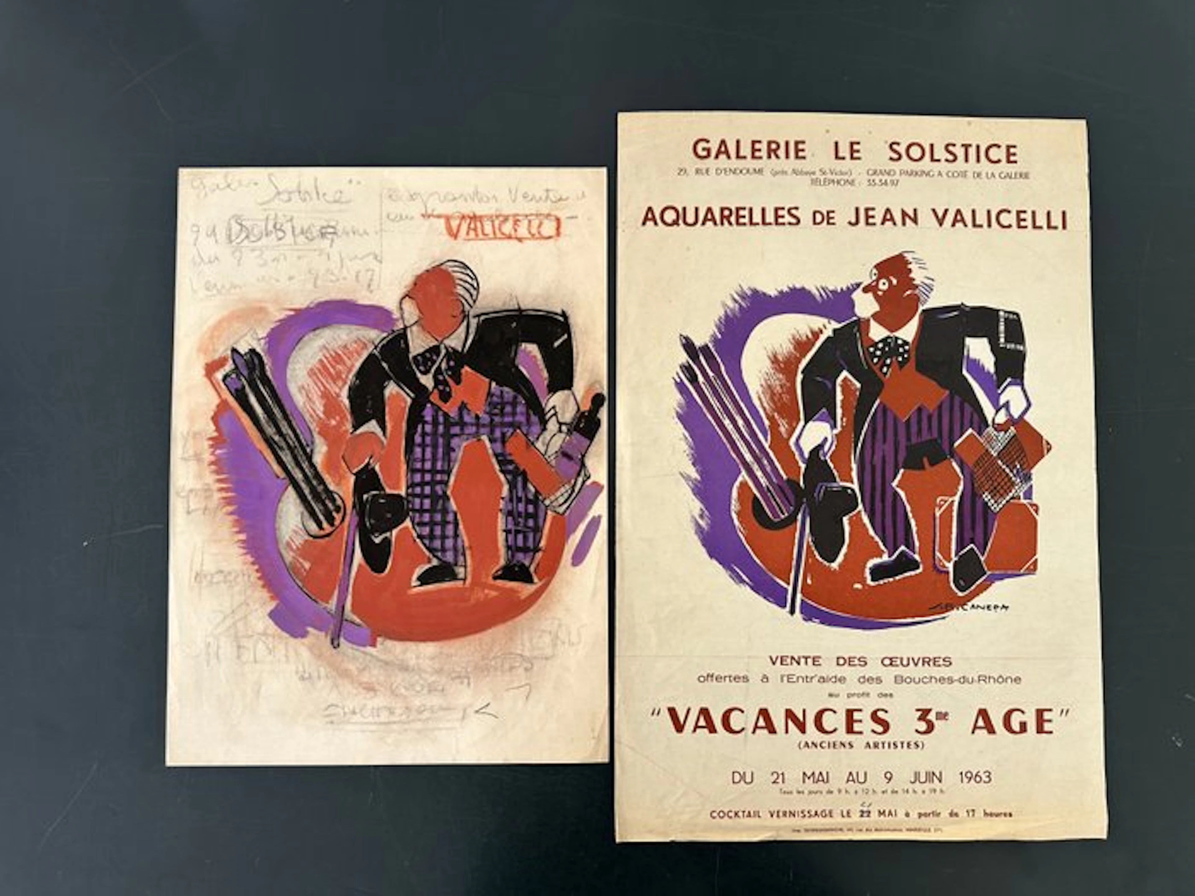 jean frederic Canepa - Vacances 3ème age . dessin original affiche - 1960s