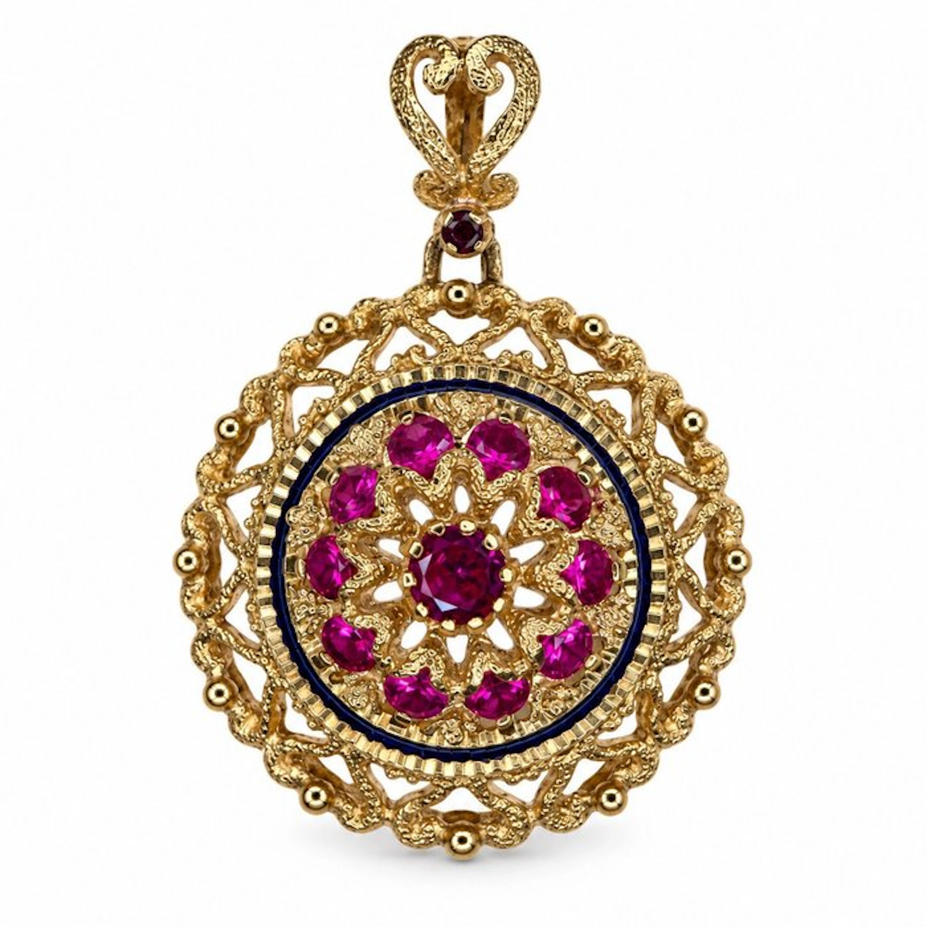 Pendant - 18 kt. Yellow gold - 0.50ct. tw. Ruby - Ruby - Ornate 18k Pendant