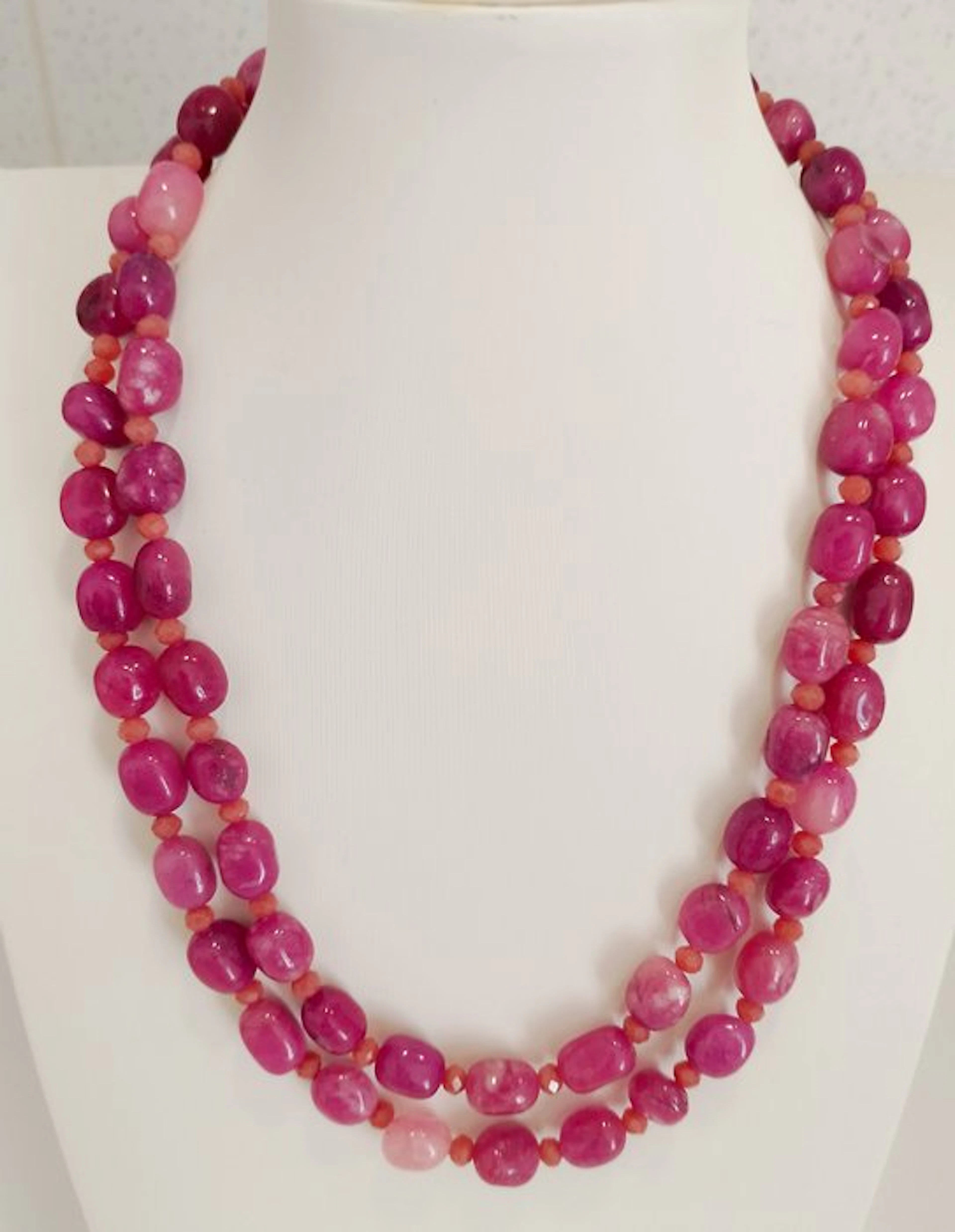 Natural Rose Pink Rhodonite Necklace Long beautiful...