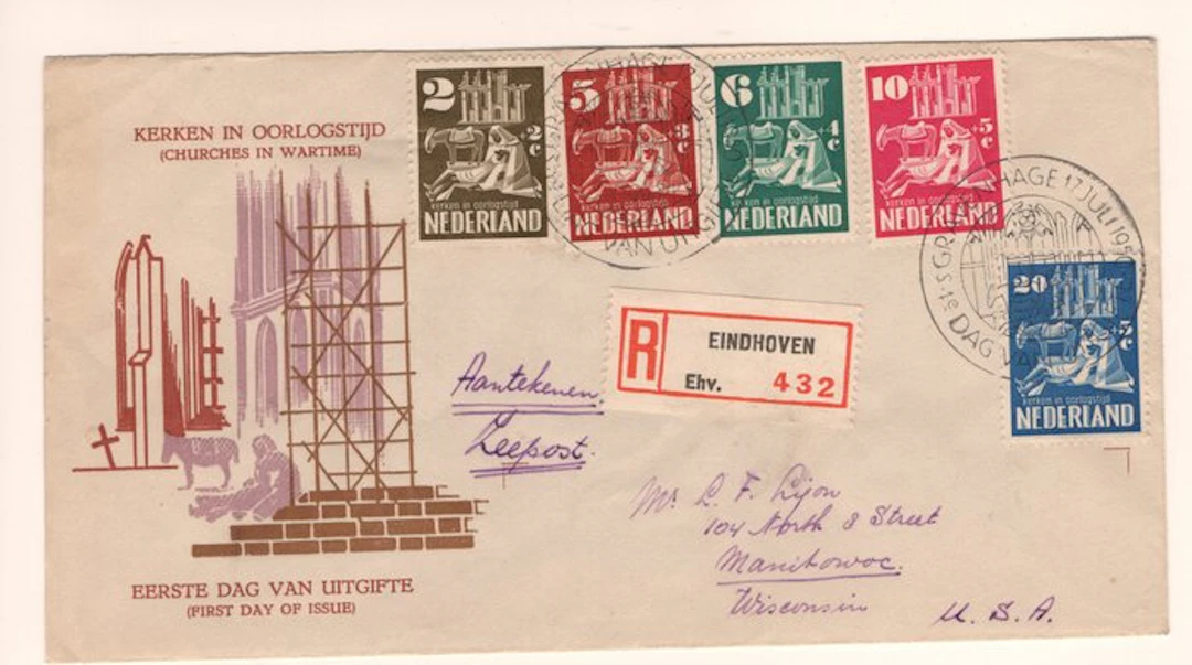Netherlands 1950 - Netherlands FDC 1950 – Churches in Wartime - NVPH E2