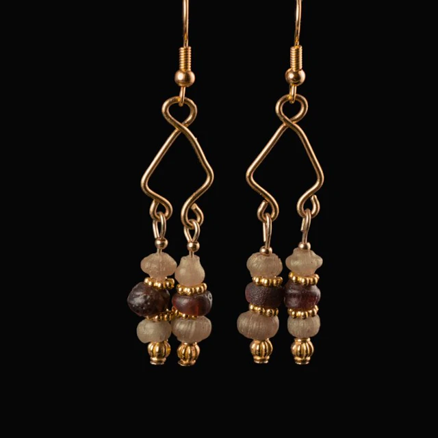 Ancient Roman Earrings, with Roman Purple Glass Beads