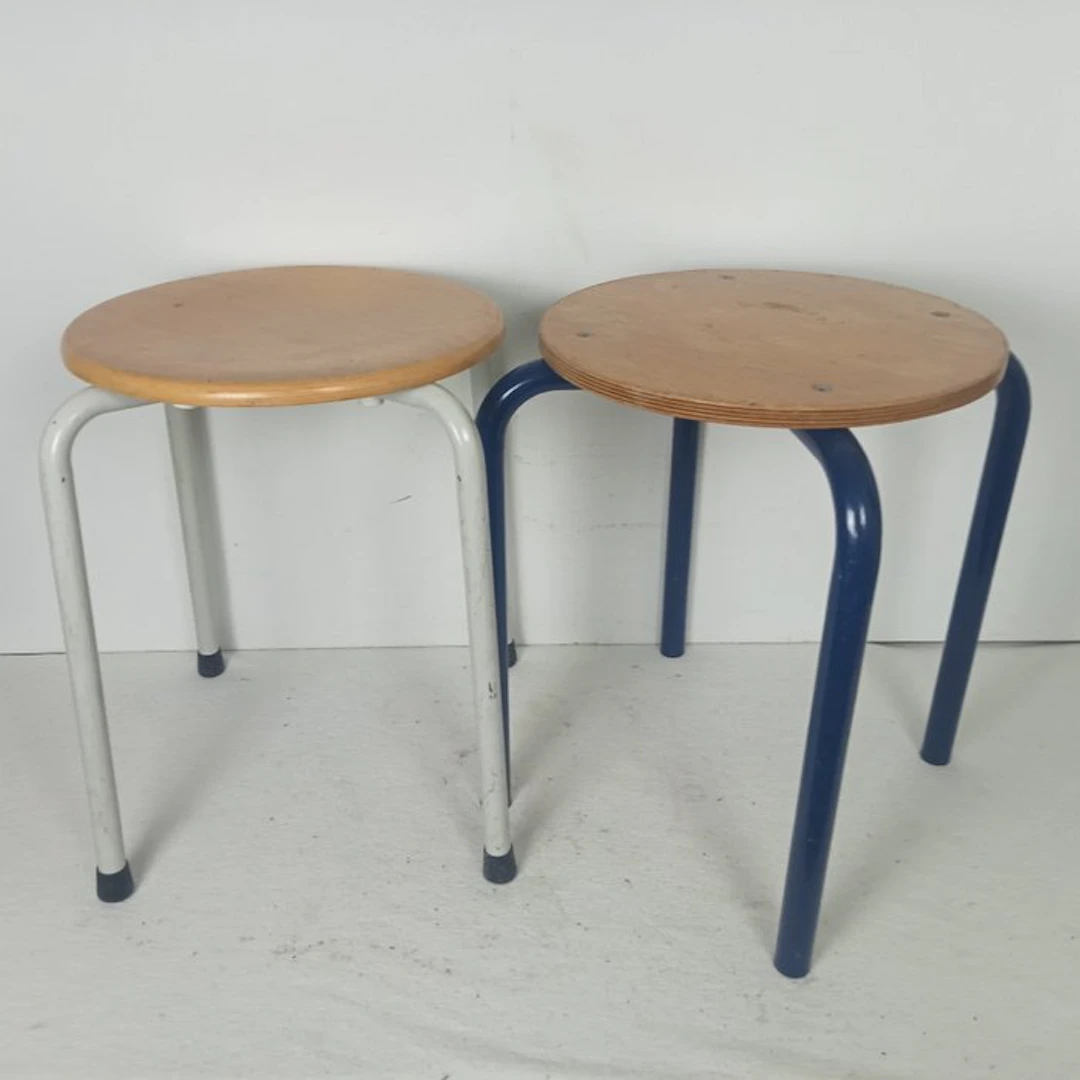 Stool - Steel, Beech - Two vintage school stools
