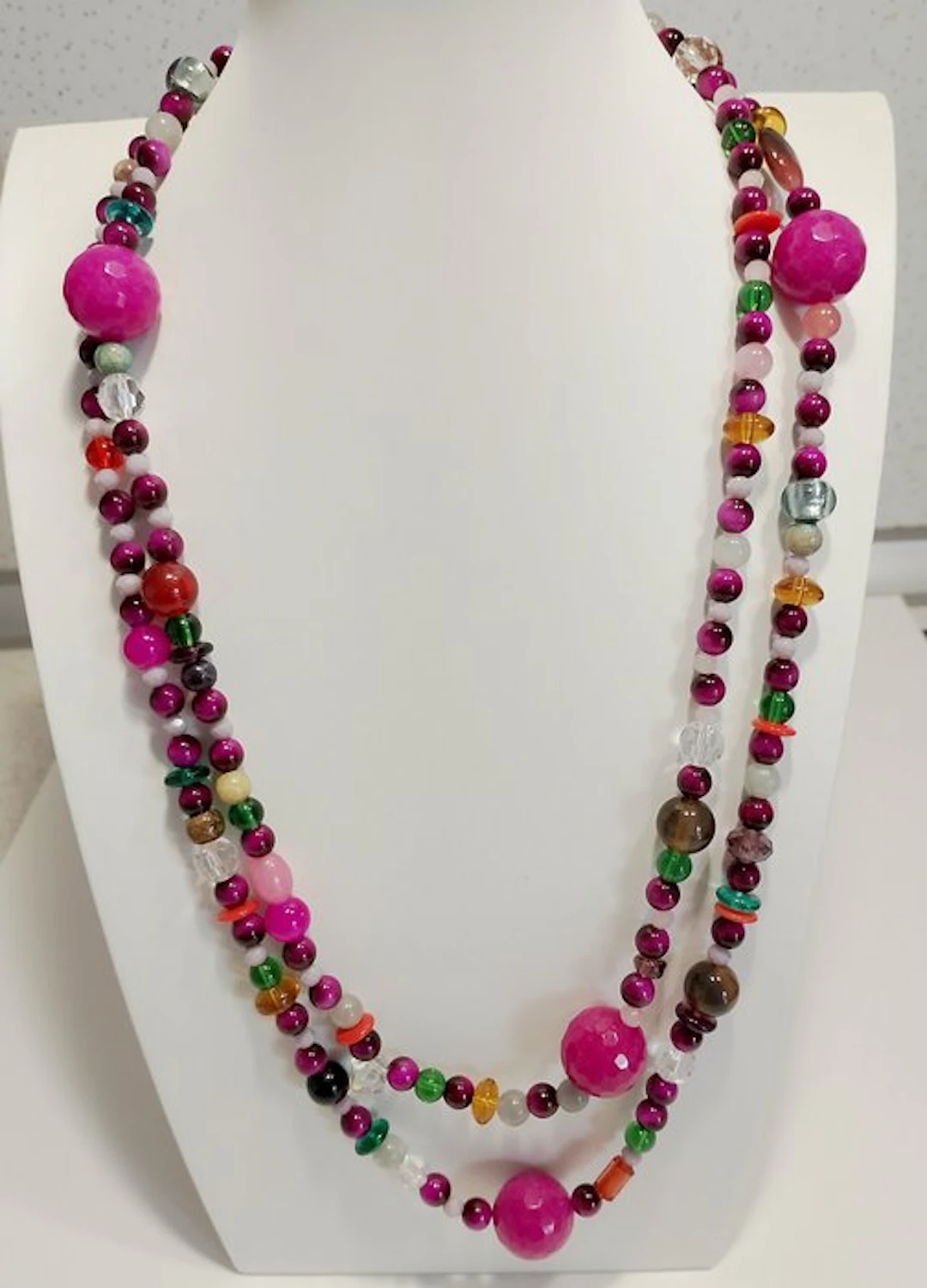 Natural Fuchsia and Pink Agate Extravaganza Long Necklace...
