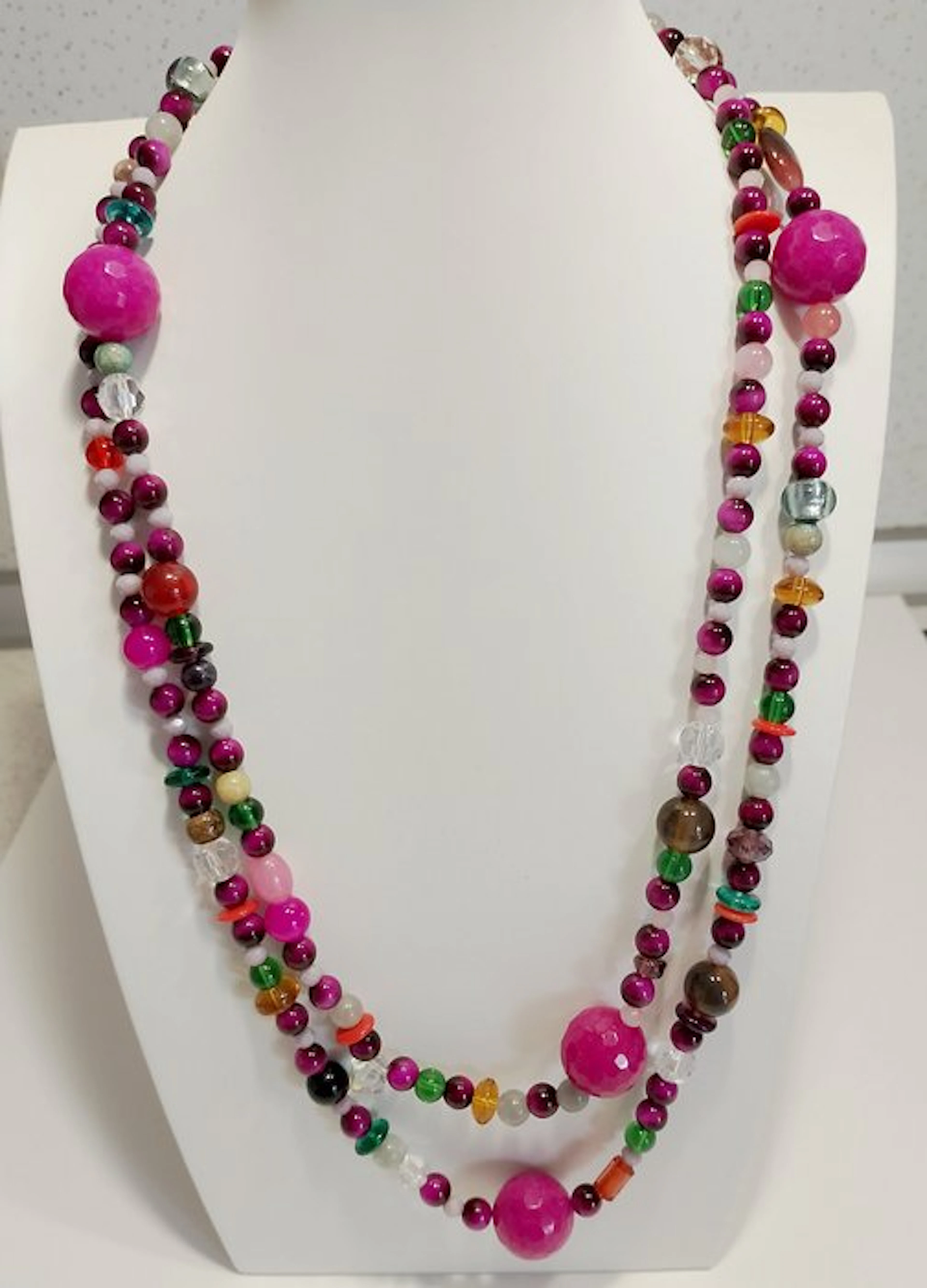 Natural Fuchsia and Pink Agate Extravaganza Long Necklace...
