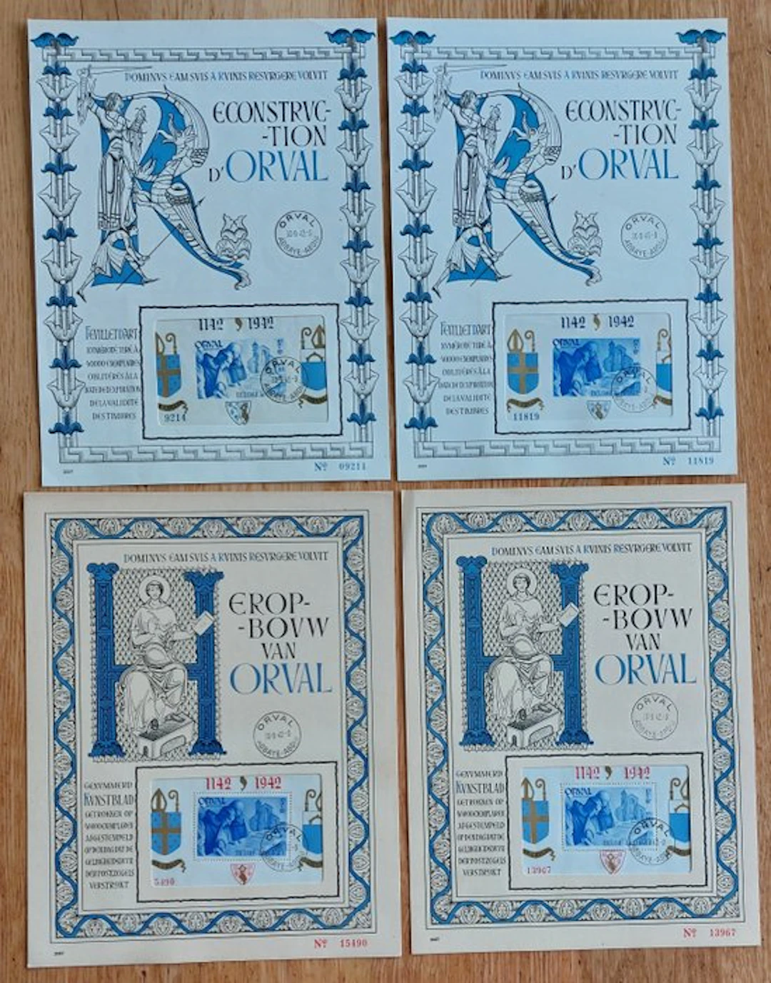 Belgium 1942 - 4 art plates from Orval - obp BL18/21