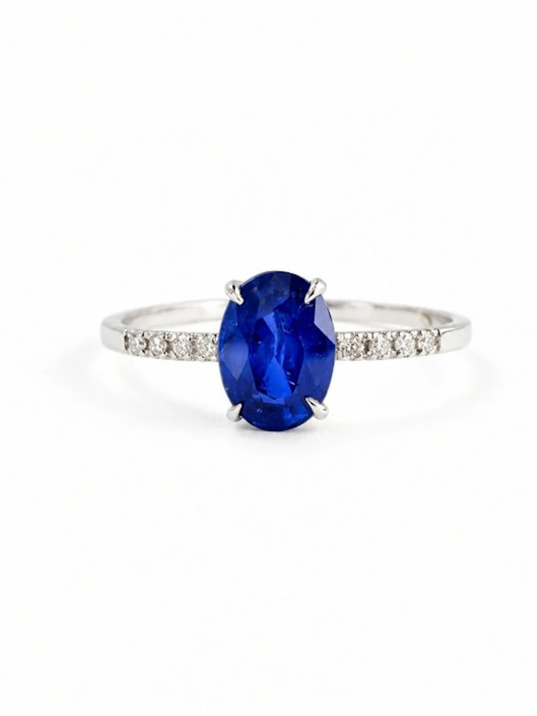 Ring - 14 kt. White gold - 1.30ct. tw. Sapphire - Diamond