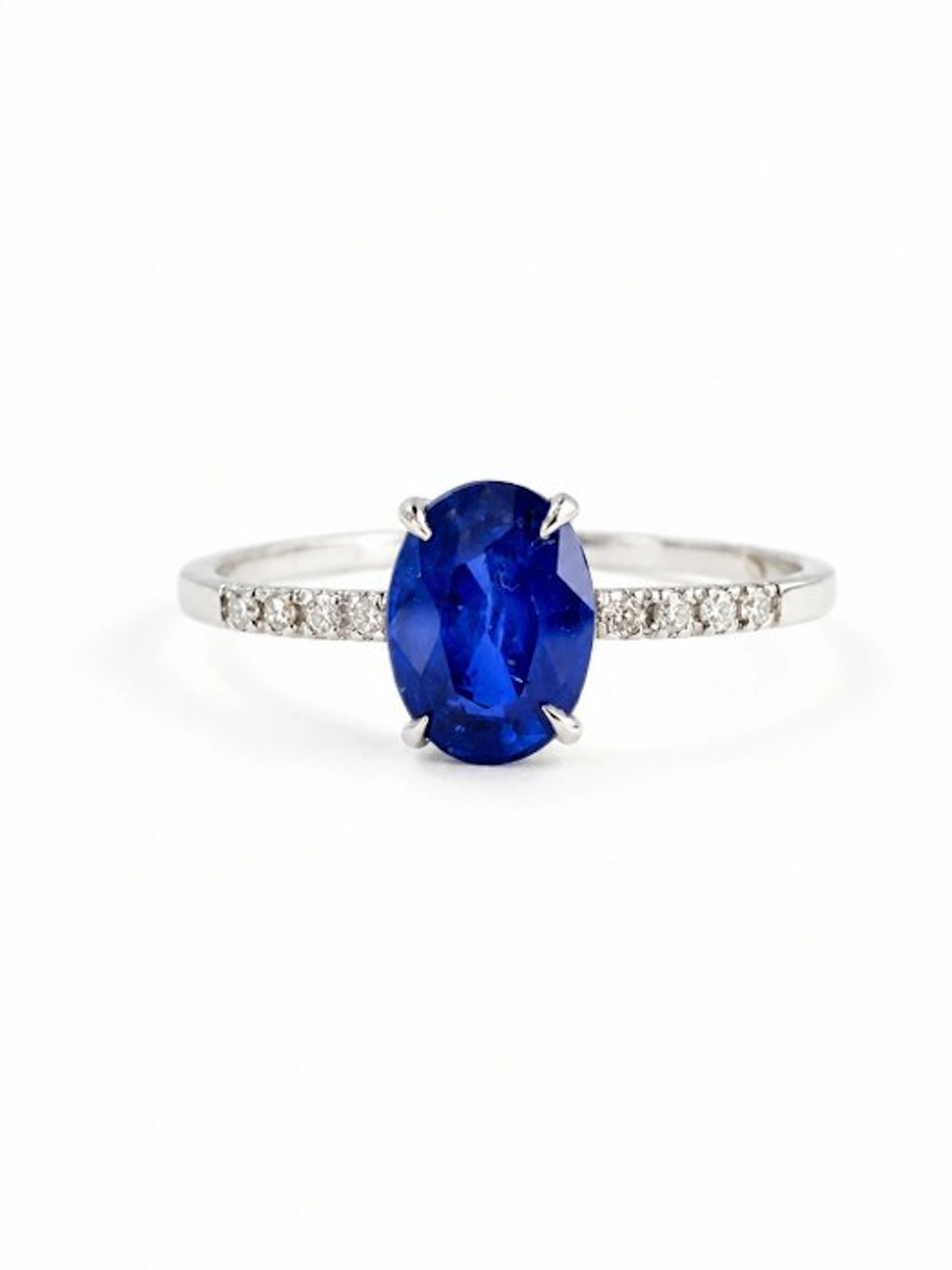 Ring - 14 kt. White gold - 1.30ct. tw. Sapphire - Diamond