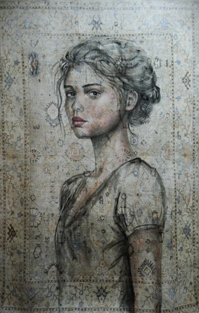 Jacqueline Klein Breteler - "Softly she appears."-painting on a carpet-XXL
