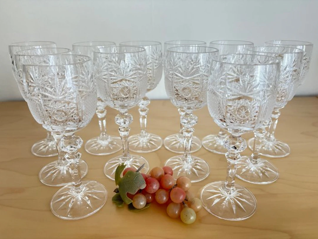 12 x geschliffenes Böhmisches Bleikristall - Wine glass - Handcraft