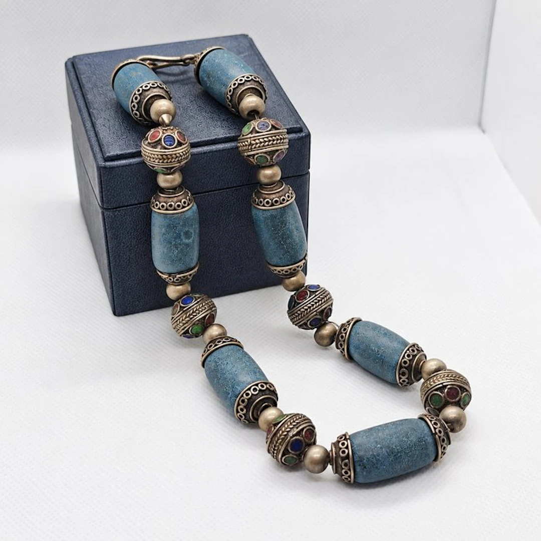 Choker with turquoise. Berber silver. - Necklace - Rajasthan.