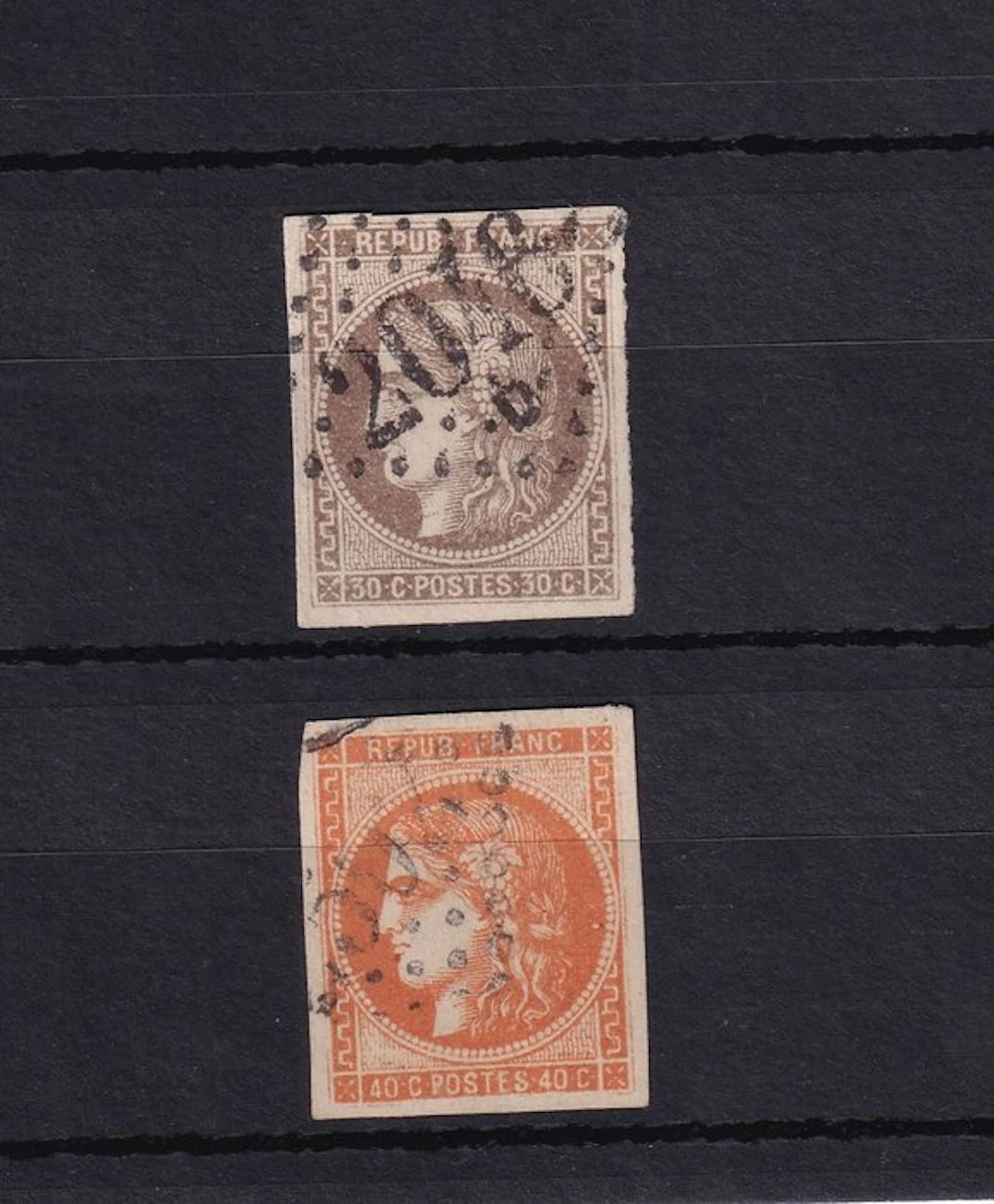 France 1870 - Signed Brun, top choice, large margin, Bordeaux - Yvert n°47/48