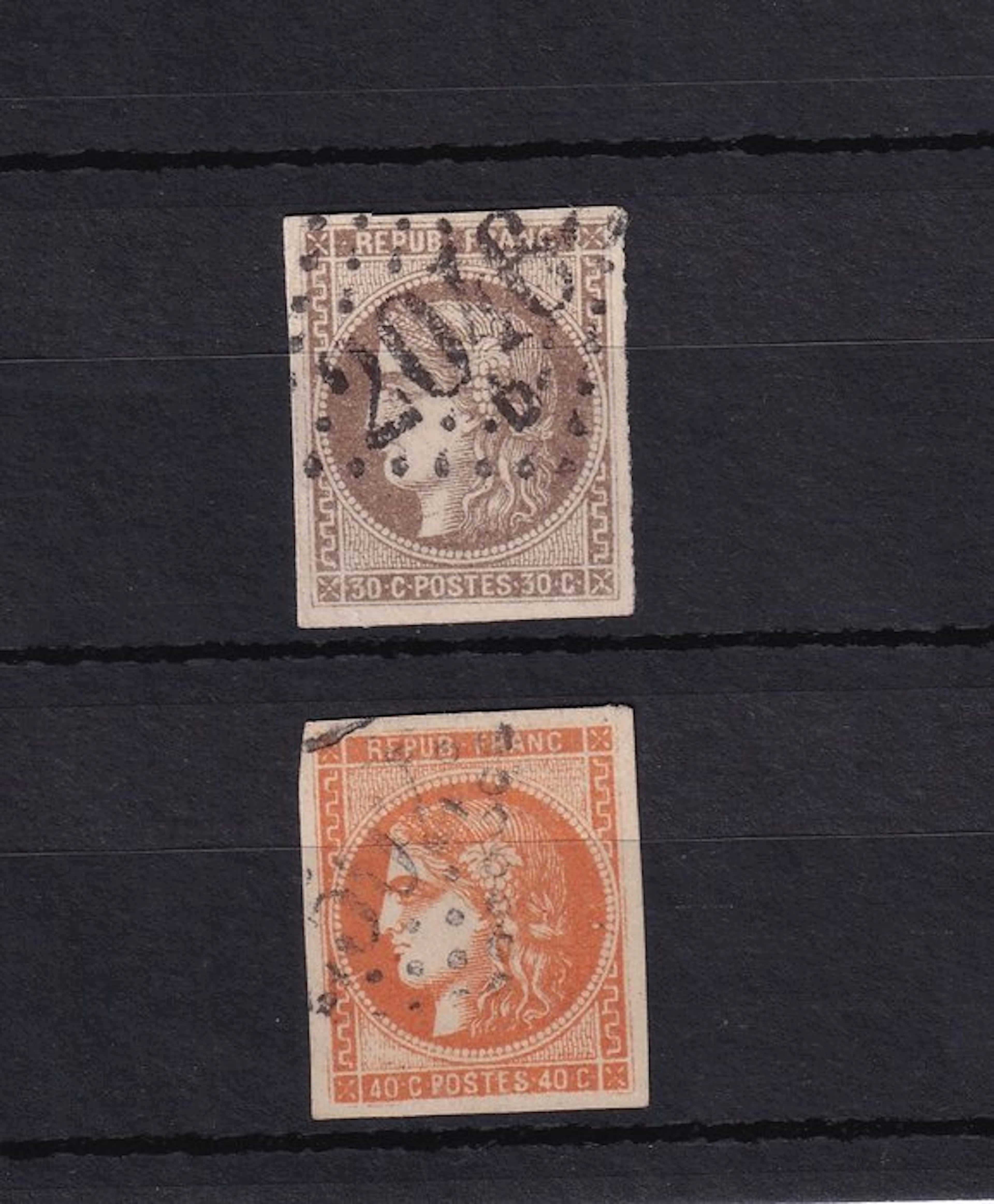 France 1870 - Signed Brun, top choice, large margin, Bordeaux - Yvert n°47/48