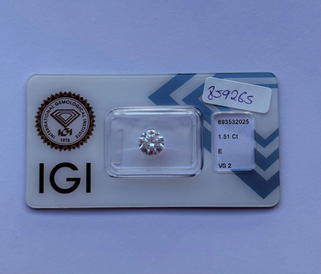 1 pcs Diamond (Natural) - 1.51 ct - Round - E - VS2...
