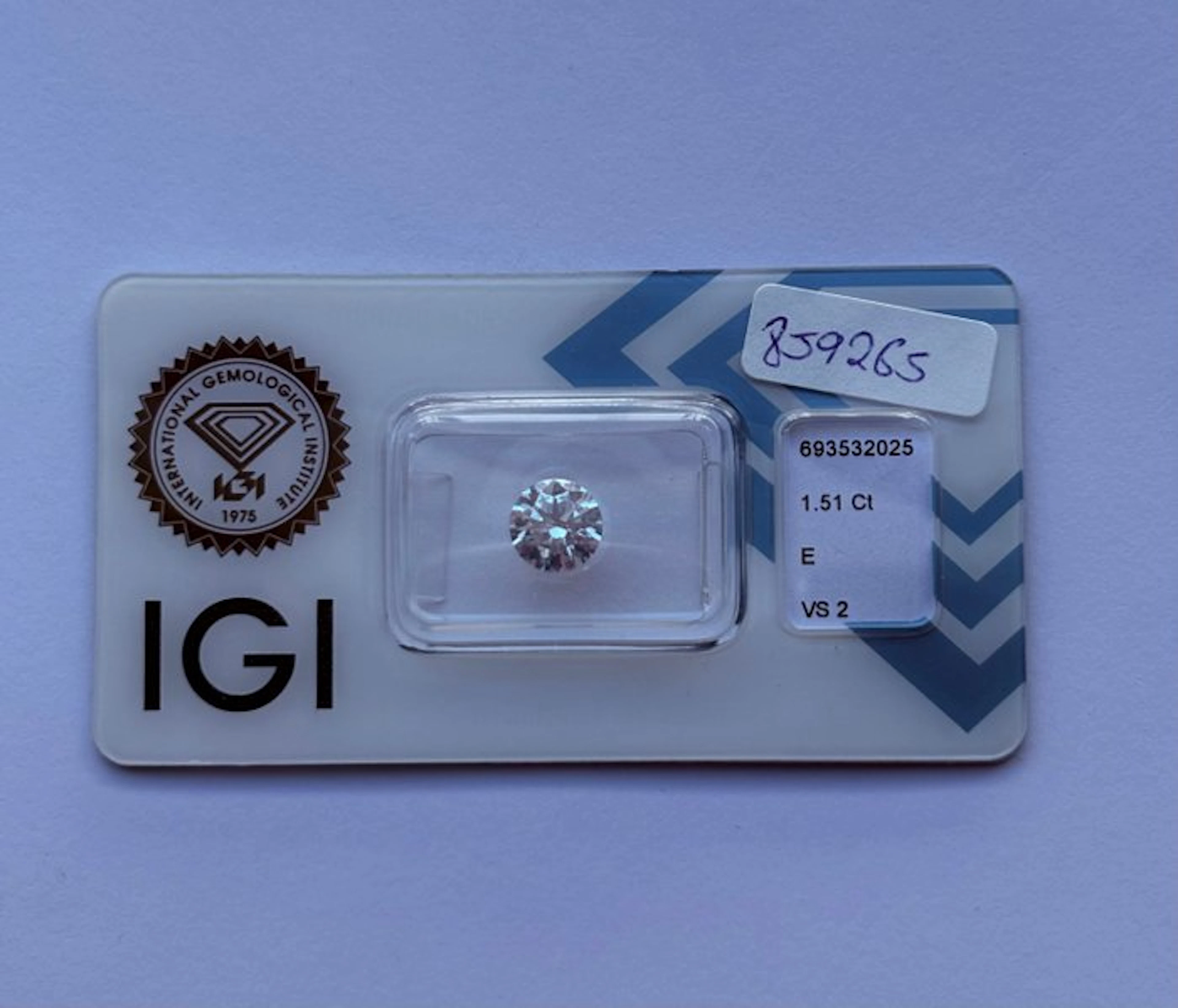 1 pcs Diamond (Natural) - 1.51 ct - Round - E - VS2...