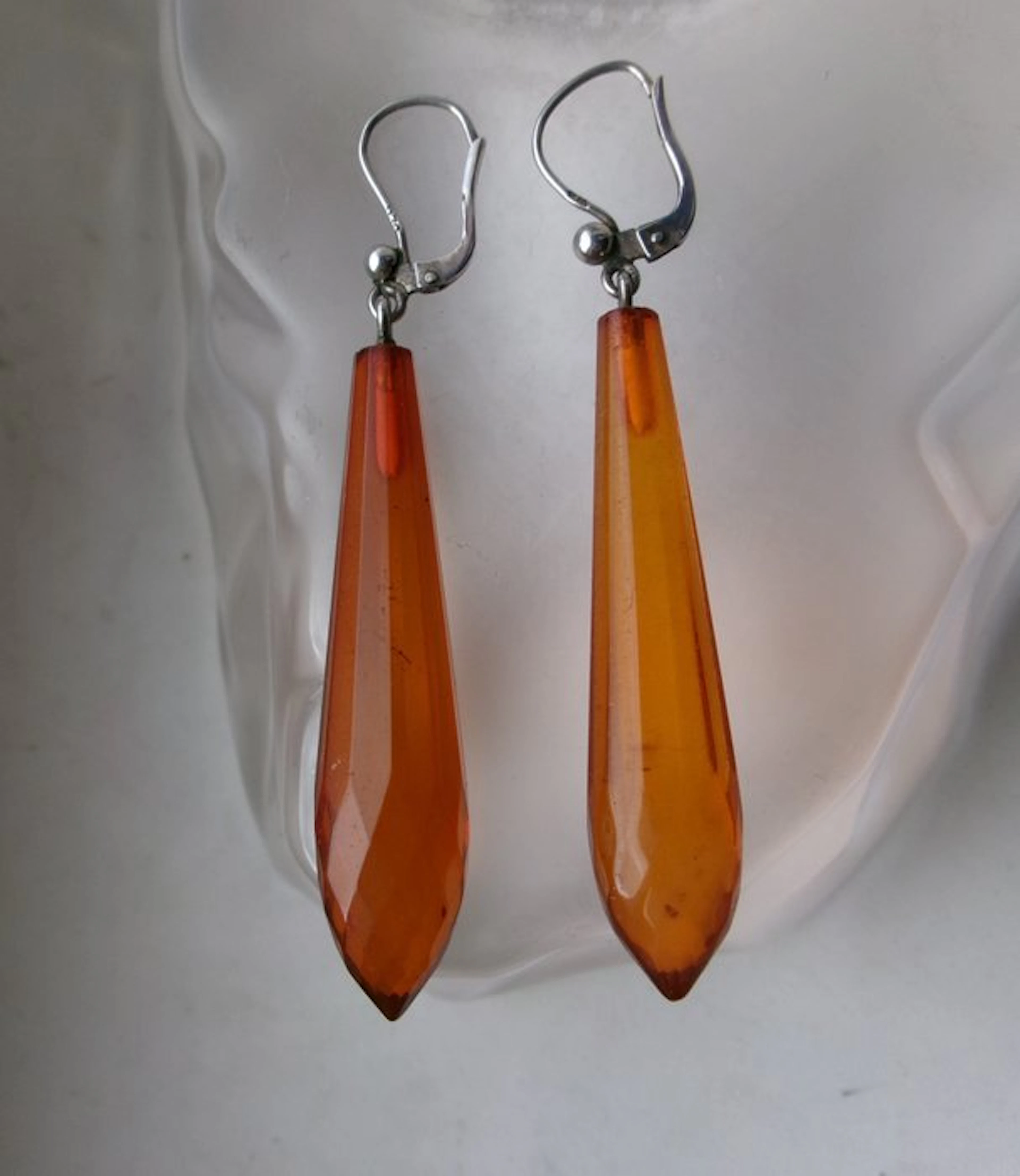 Silver, Amber - Earrings - Art Deco